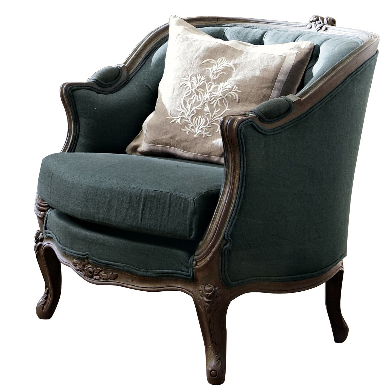 petrolio Poltrona Annezay petrolio con struttura in legno e cuscino beige decorativo, stile vintage