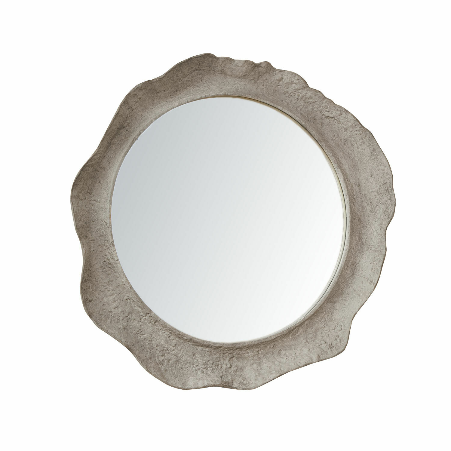 Specchio Orivelle Specchio rotondo con cornice in cemento grigio dalla forma irregolare, specchio da parete decorativo