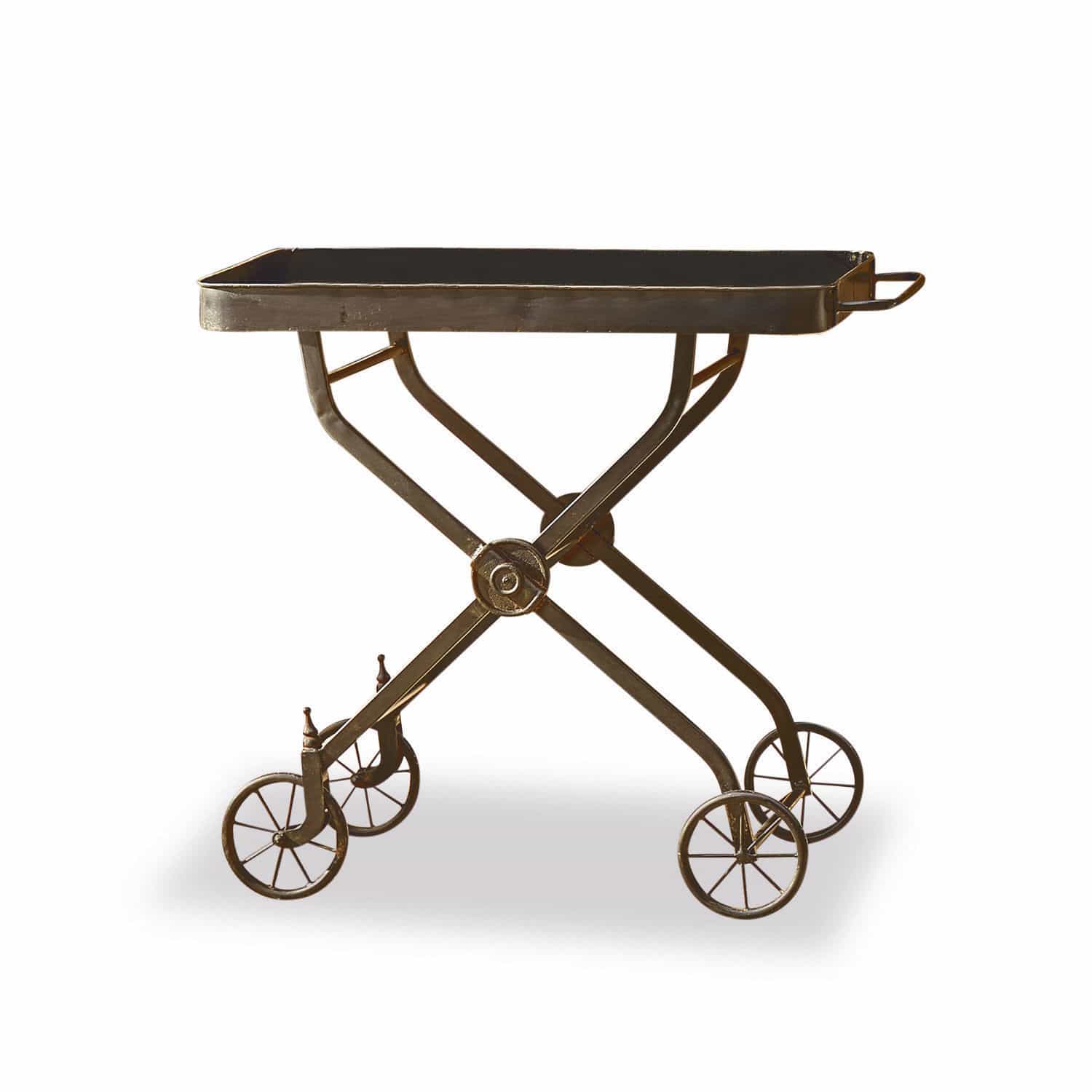 Carrello Norfolk Carrello in metallo marrone scuro con ruote, perfetto per soggiorno e giardino