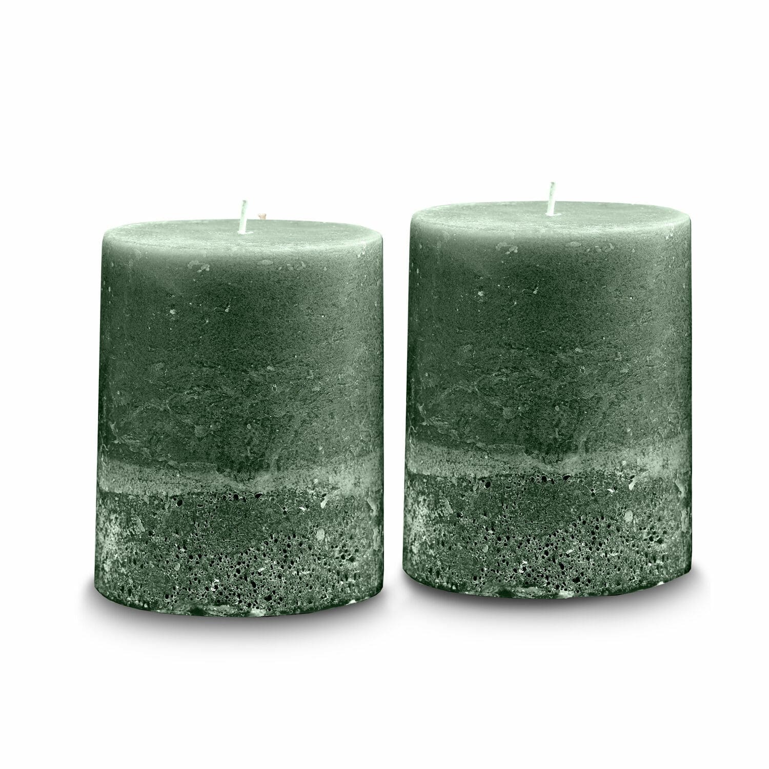 verde Set di 2 candele verdi Oviedo con texture rustica per decorazioni d'interni