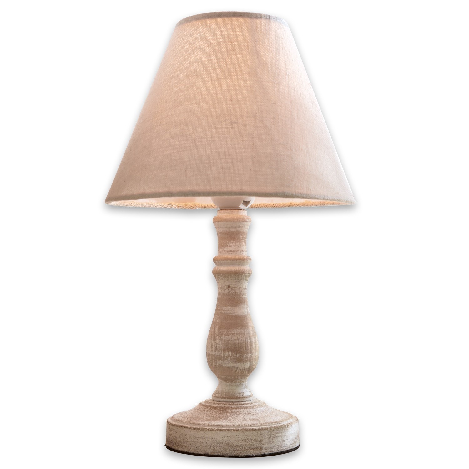 Lampada da tavolo Kayenta Lampada da tavolo beige con paralume in tessuto e base in legno stile vintage