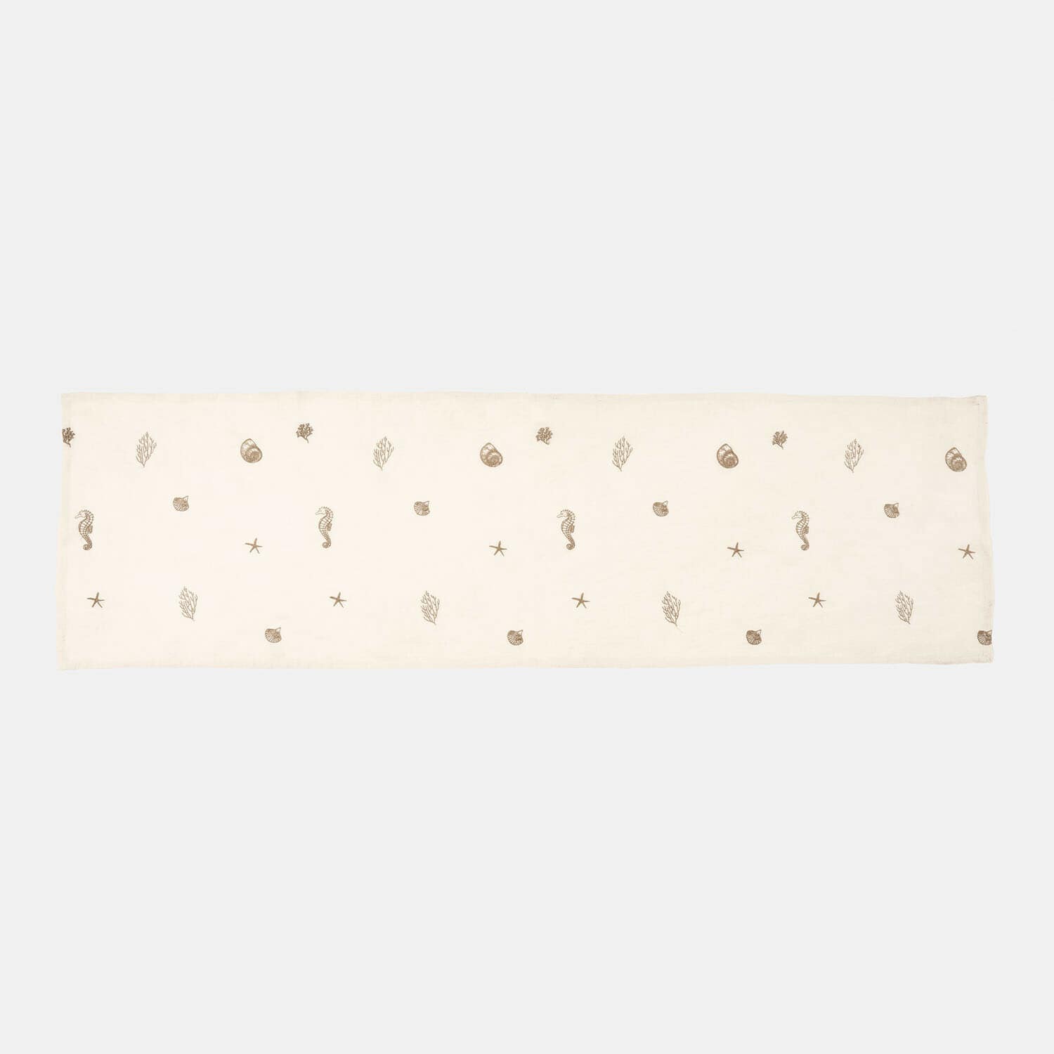 Runner Celorin Runner da tavola in cotone bianco con motivi marini marroni, decorazione con cavallucci marini