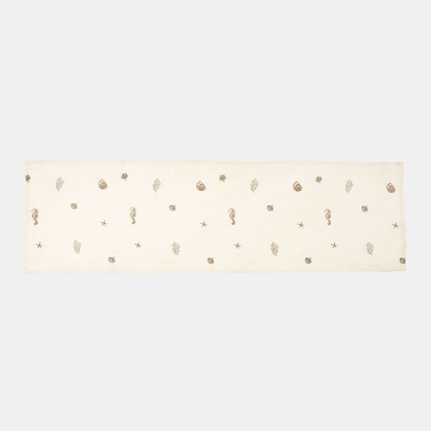 Runner Celorin Runner da tavola in cotone bianco con motivi marini marroni, decorazione con cavallucci marini