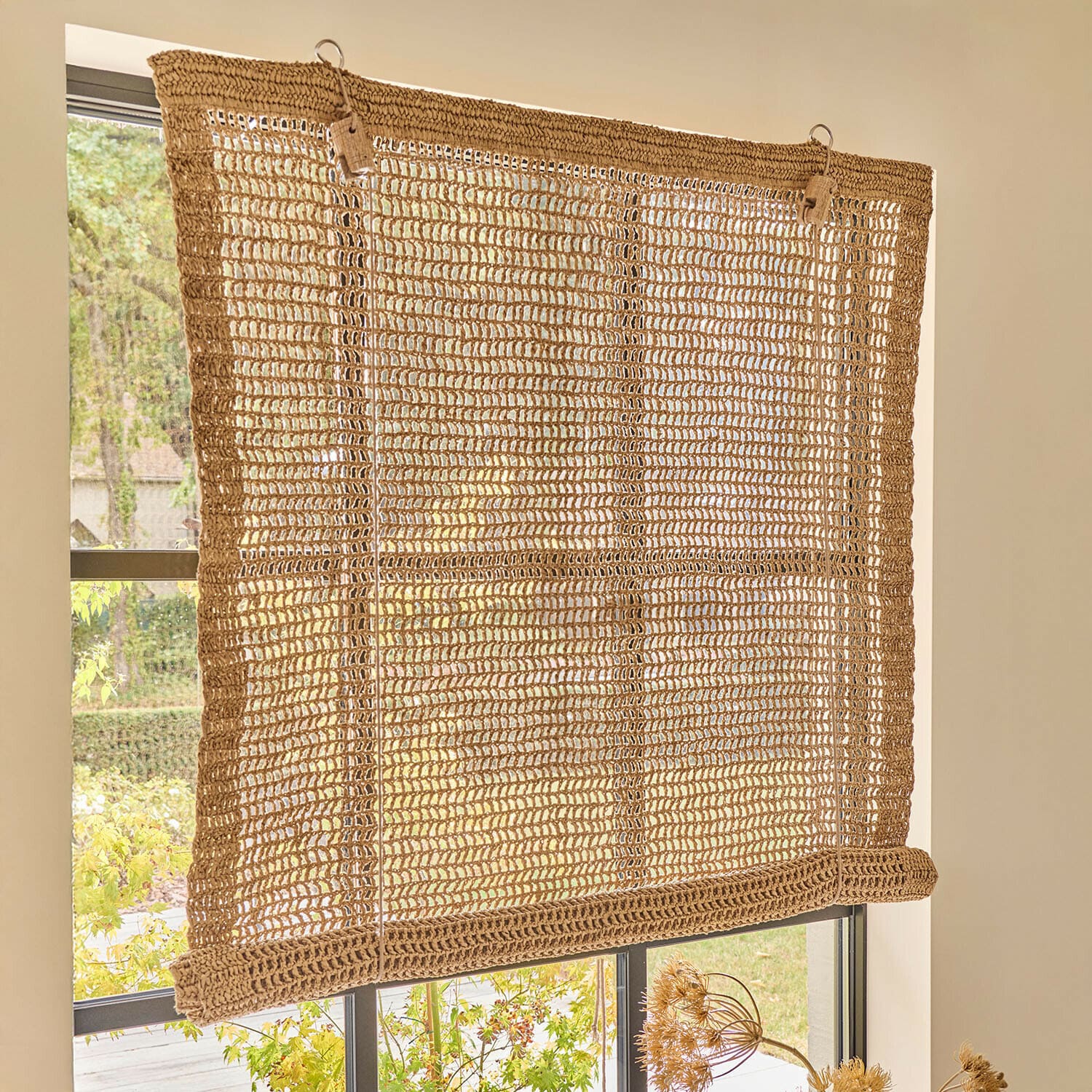Tenda avvolgibile Ivellas Tenda a rullo fatta a mano in corda naturale beige, ideale per decorare finestre e filtrare la luce solare