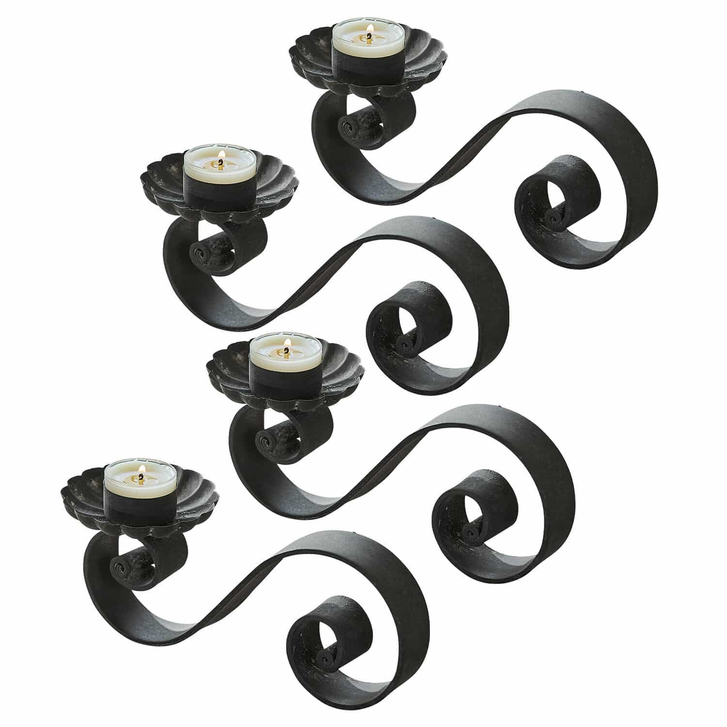 Set di 4 portacandele Vorelin Set di due portacandele in metallo nero con spazio per tealight, design decorativo