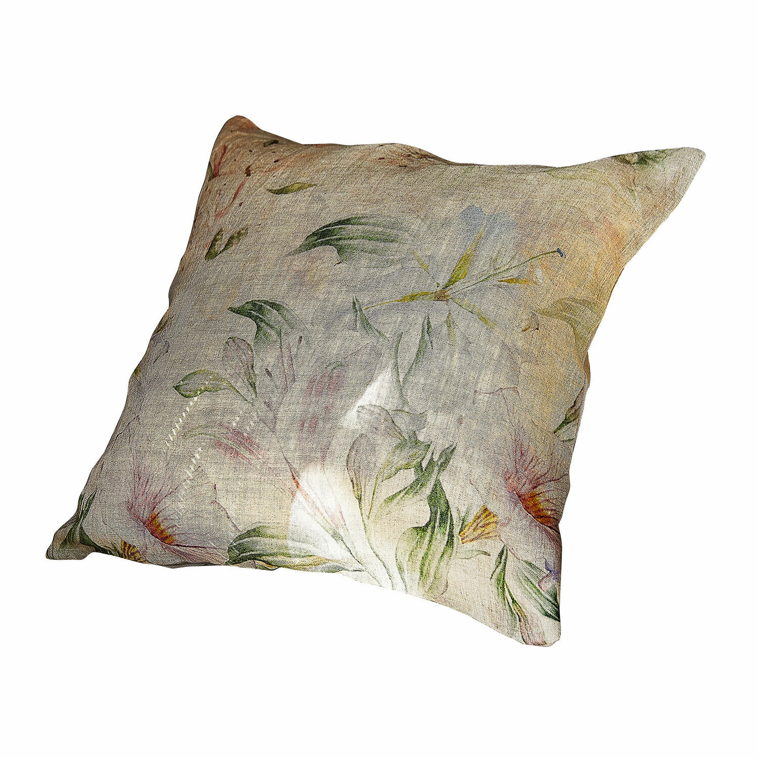 Copricuscino Florevin Cuscino decorativo in lino beige con delicato motivo floreale per soggiorno accogliente