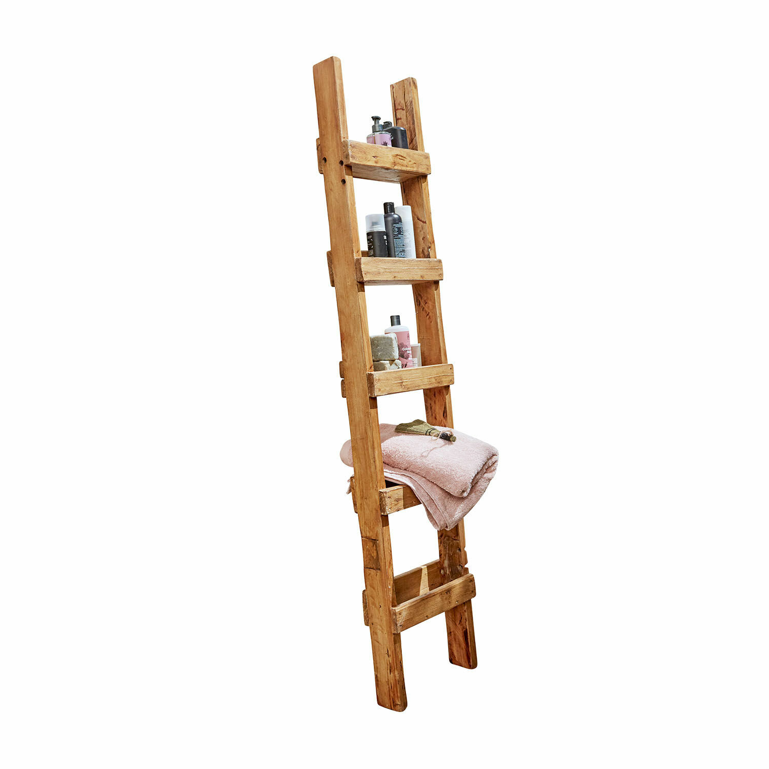 Scaffale a scala Fresollier Scala decorativa in legno naturale con ripiani per asciugamani e prodotti da bagno