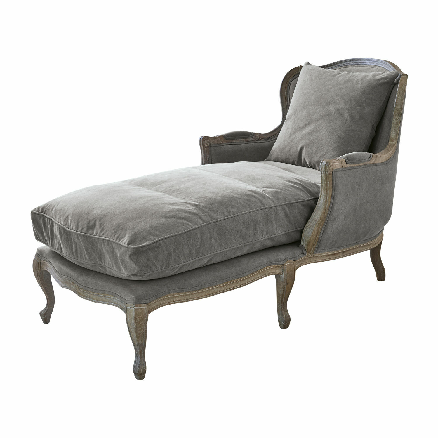 grigio/marrone Chaise longue grigia con struttura in legno e cuscino morbido, mobile confortevole per soggiorno
