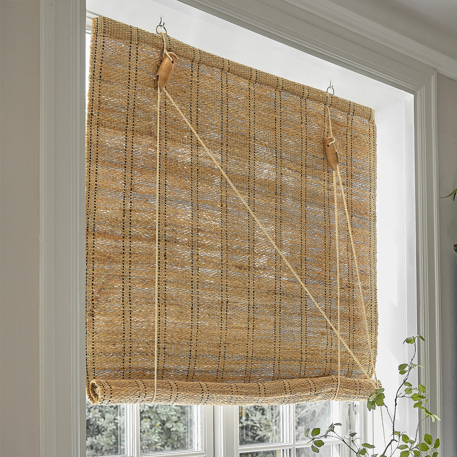 Tenda avvolgibile Évronne Tenda a rullo naturale in materiale intrecciato beige per decorazione finestra e protezione solare