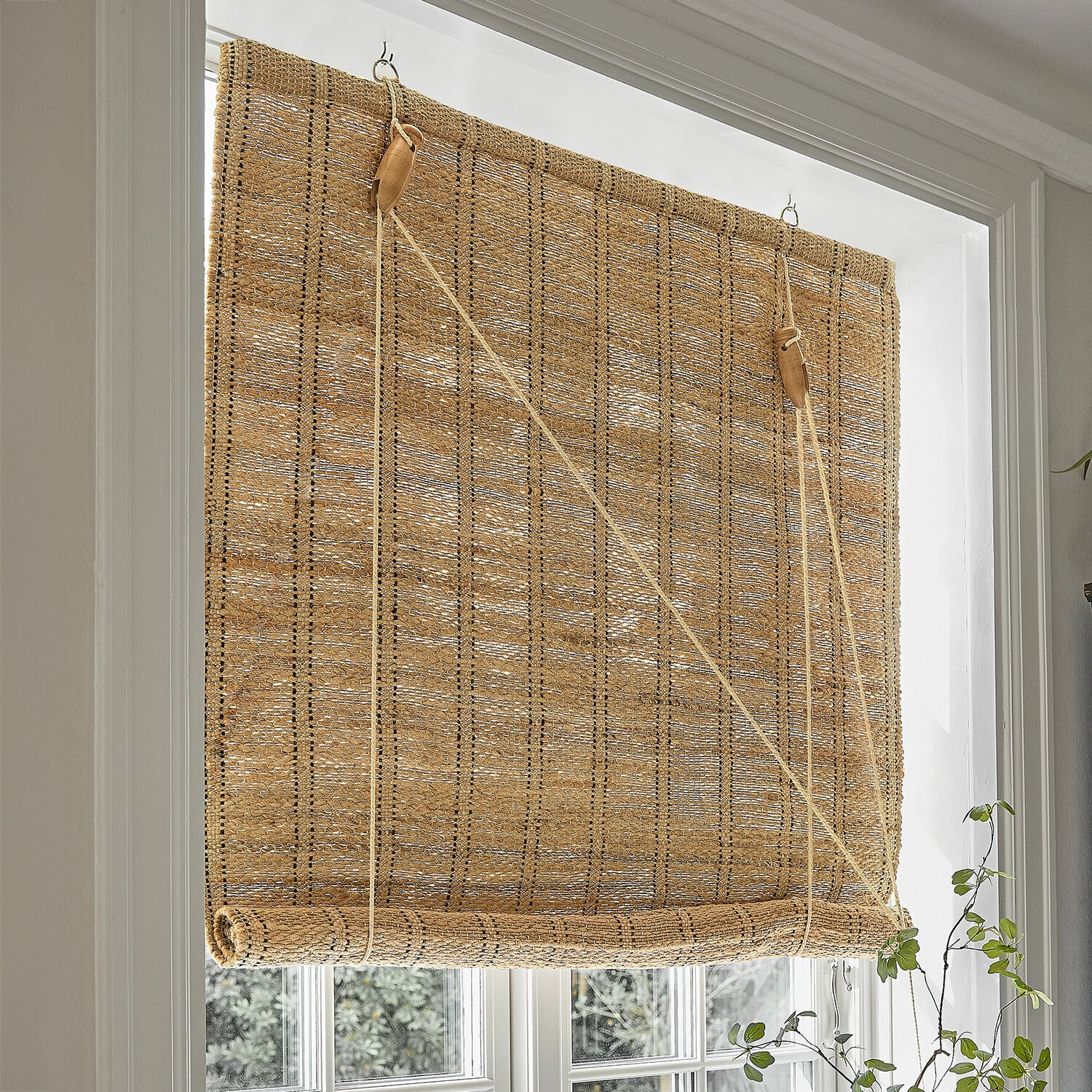 Tenda avvolgibile Évronne Tenda a rullo naturale in materiale intrecciato beige per decorazione finestra e protezione solare