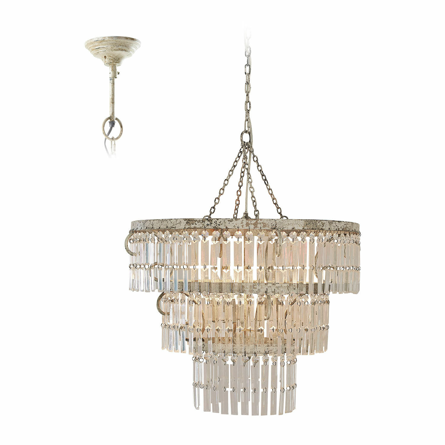 Lampadario Gerine Lampadario sospeso con elementi in cristallo e catena metallica color argento invecchiato per un'illuminazione elegante