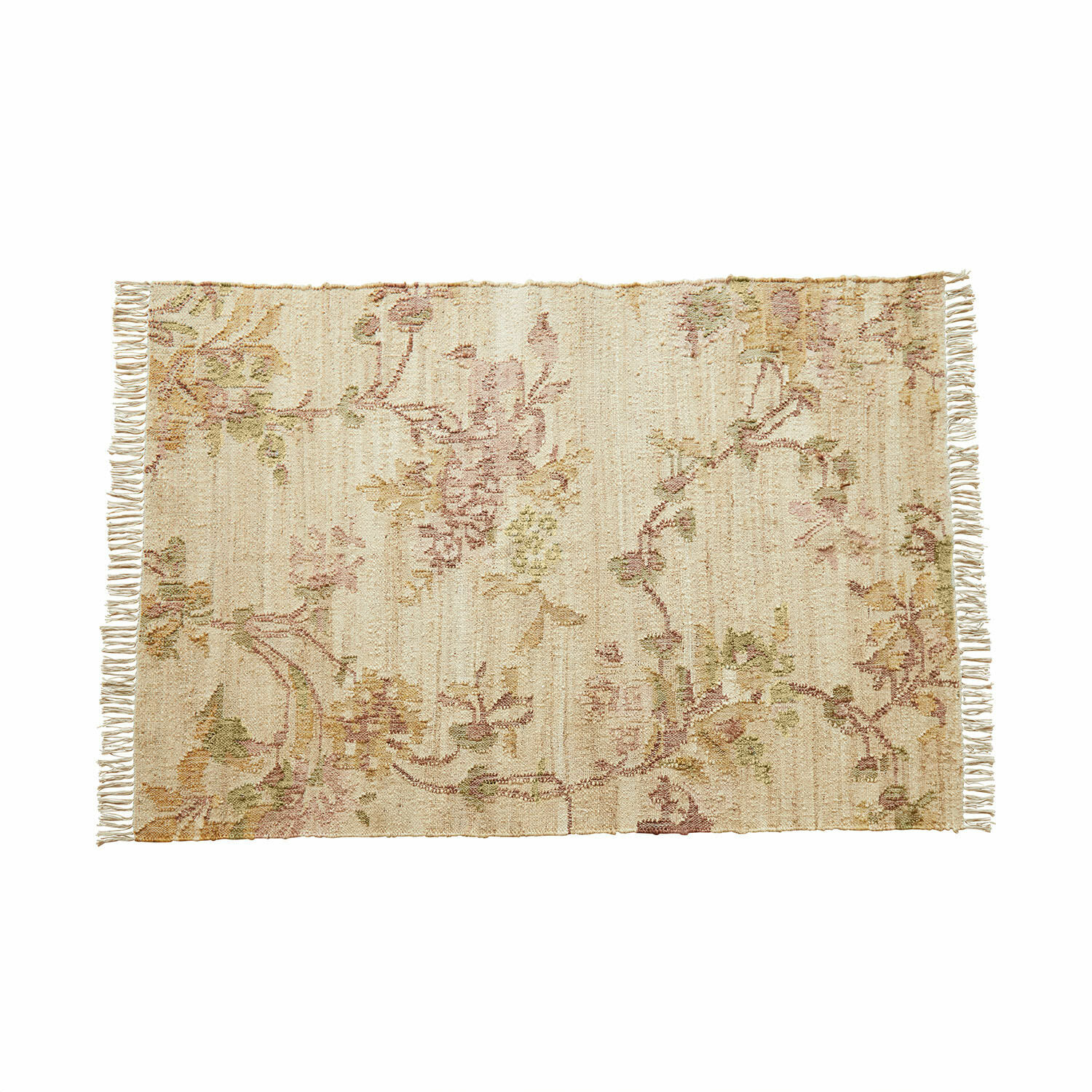 Tappeto Sernivou Tappeto beige con delicato motivo floreale e frange, materiale morbido per decorazione d'interni
