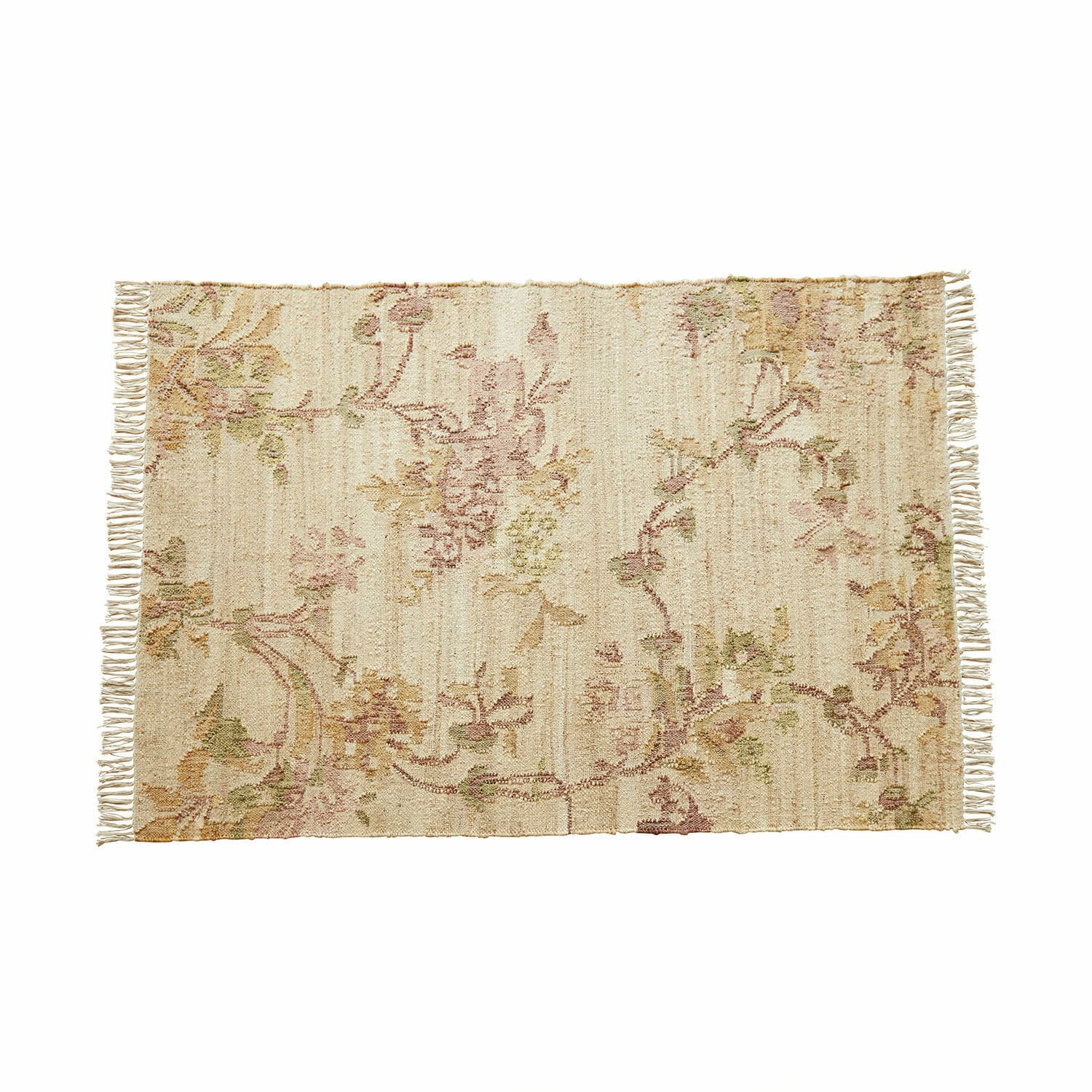 Tappeto Sernivou Tappeto beige con delicato motivo floreale e frange, materiale morbido per decorazione d'interni