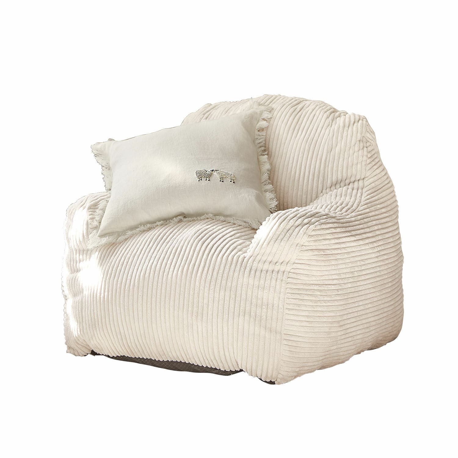 Poltrona per bambini Sorvani Poltrona beige in tessuto a coste morbido con cuscino chiaro ricamato con pecore per il comfort