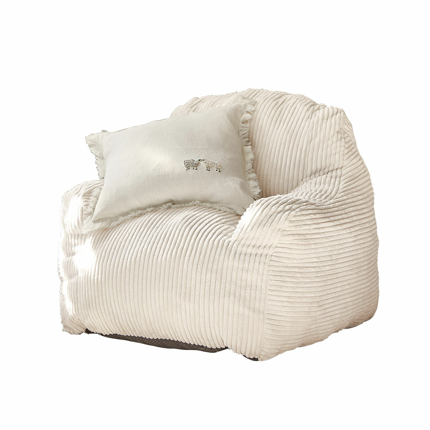 Poltrona per bambini Sorvani Poltrona beige in tessuto a coste morbido con cuscino chiaro ricamato con pecore per il comfort