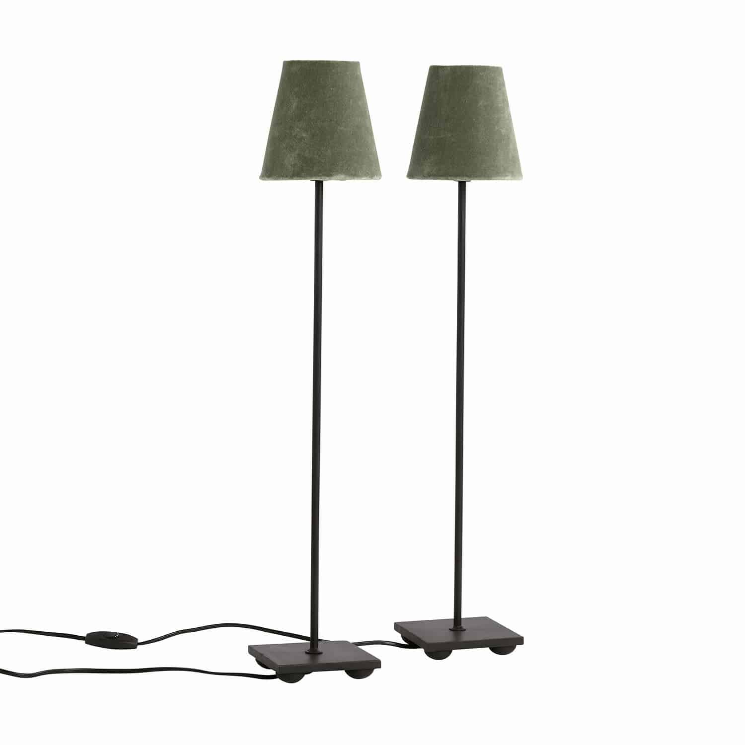 cachi/nero Set di due lampade da tavolo Filia con base nera e paralume in tessuto kaki, illuminazione moderna