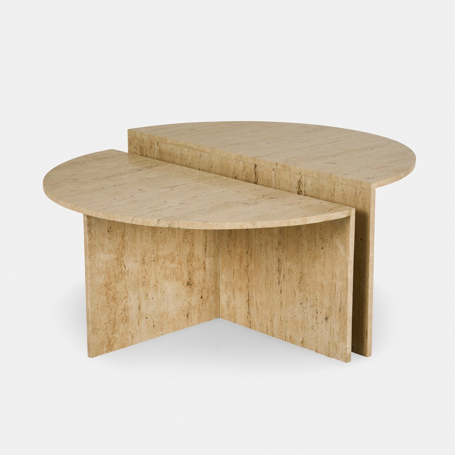 Tavolino da salotto Candeloro Tavolino moderno in travertino beige con piano semicircolare, mobile elegante per soggiorno