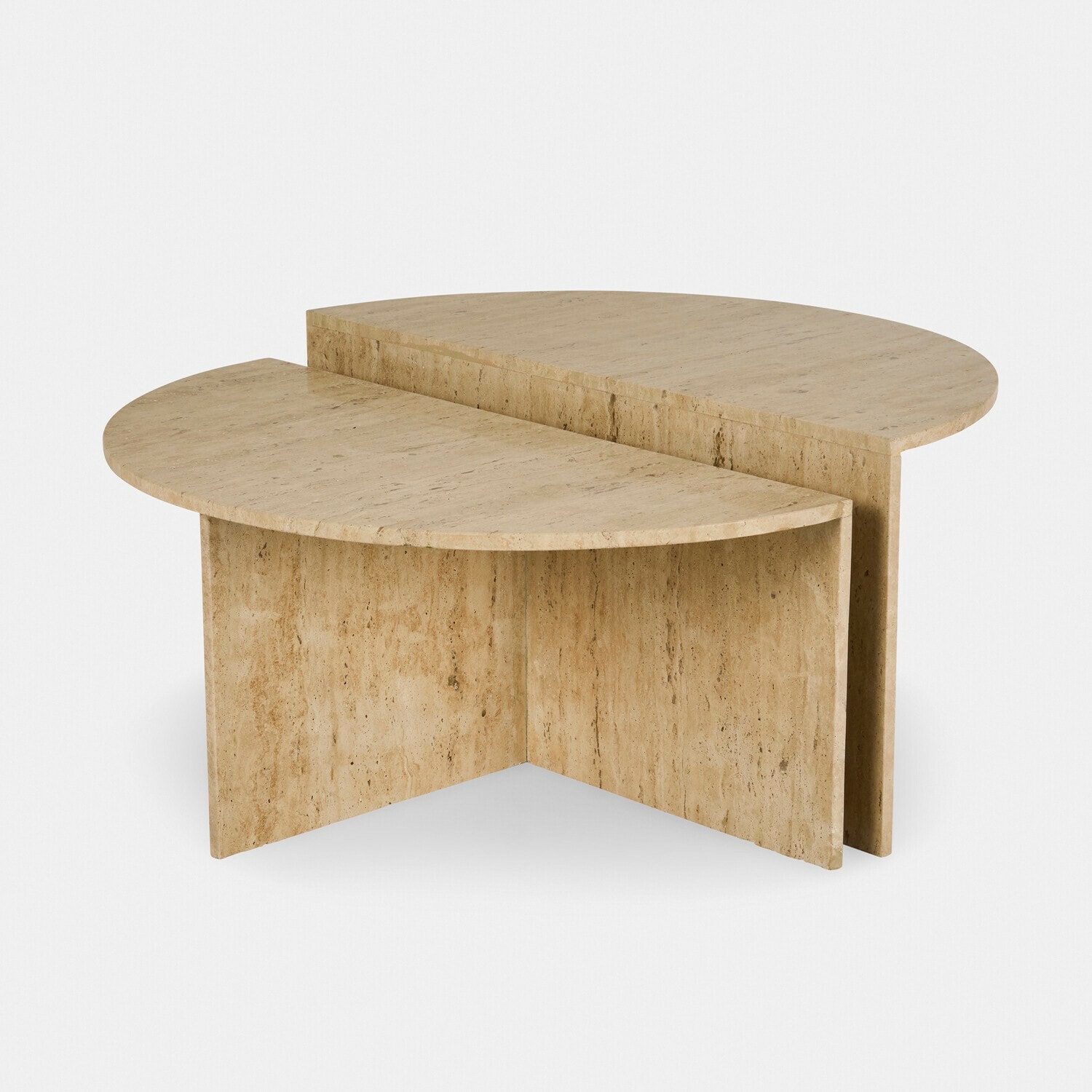 Tavolino da salotto Candeloro Tavolino moderno in travertino beige con piano semicircolare, mobile elegante per soggiorno