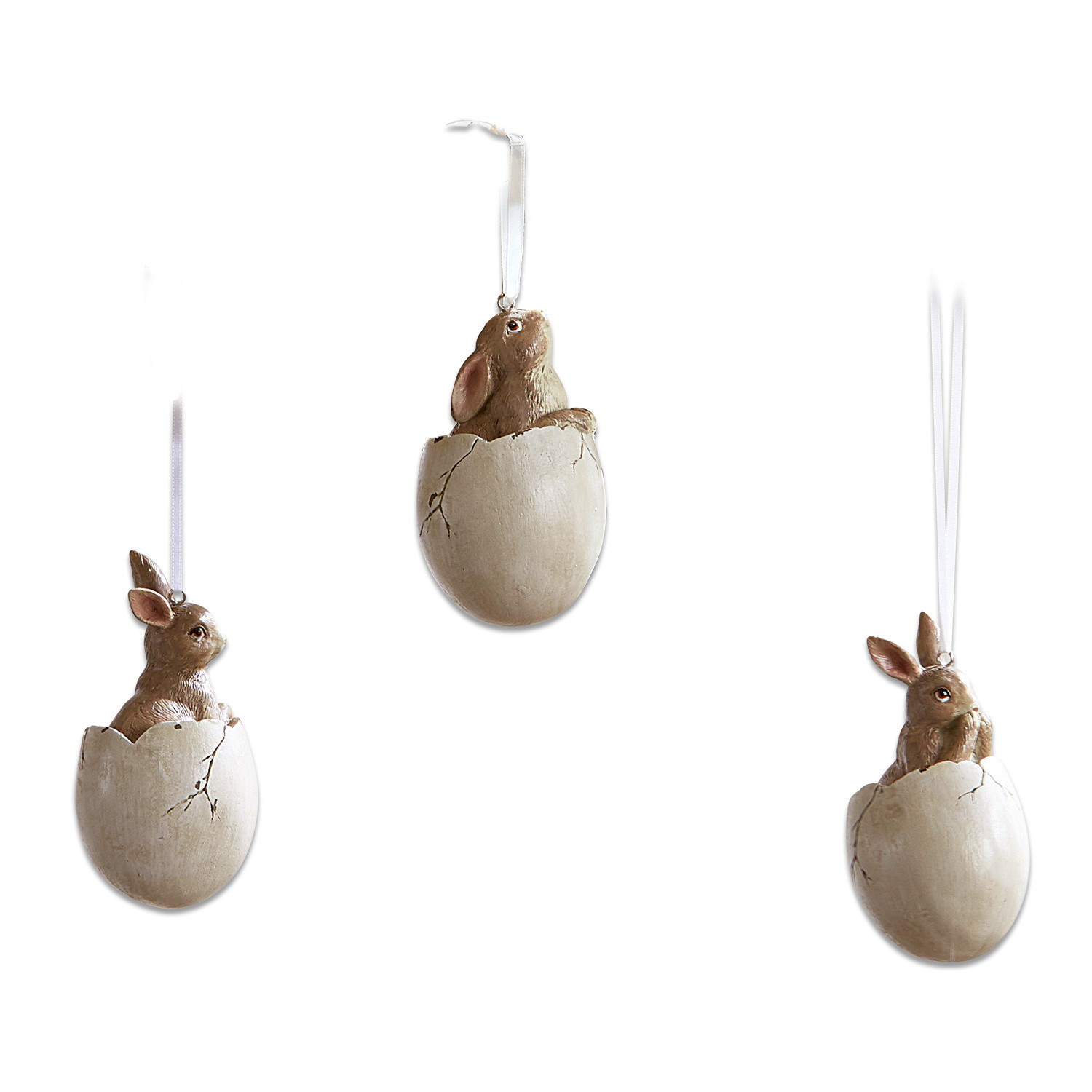 Set di 3 decorazioni da appendere Marlin Decorazioni pasquali con conigli marroni in gusci d'uovo bianchi da appendere