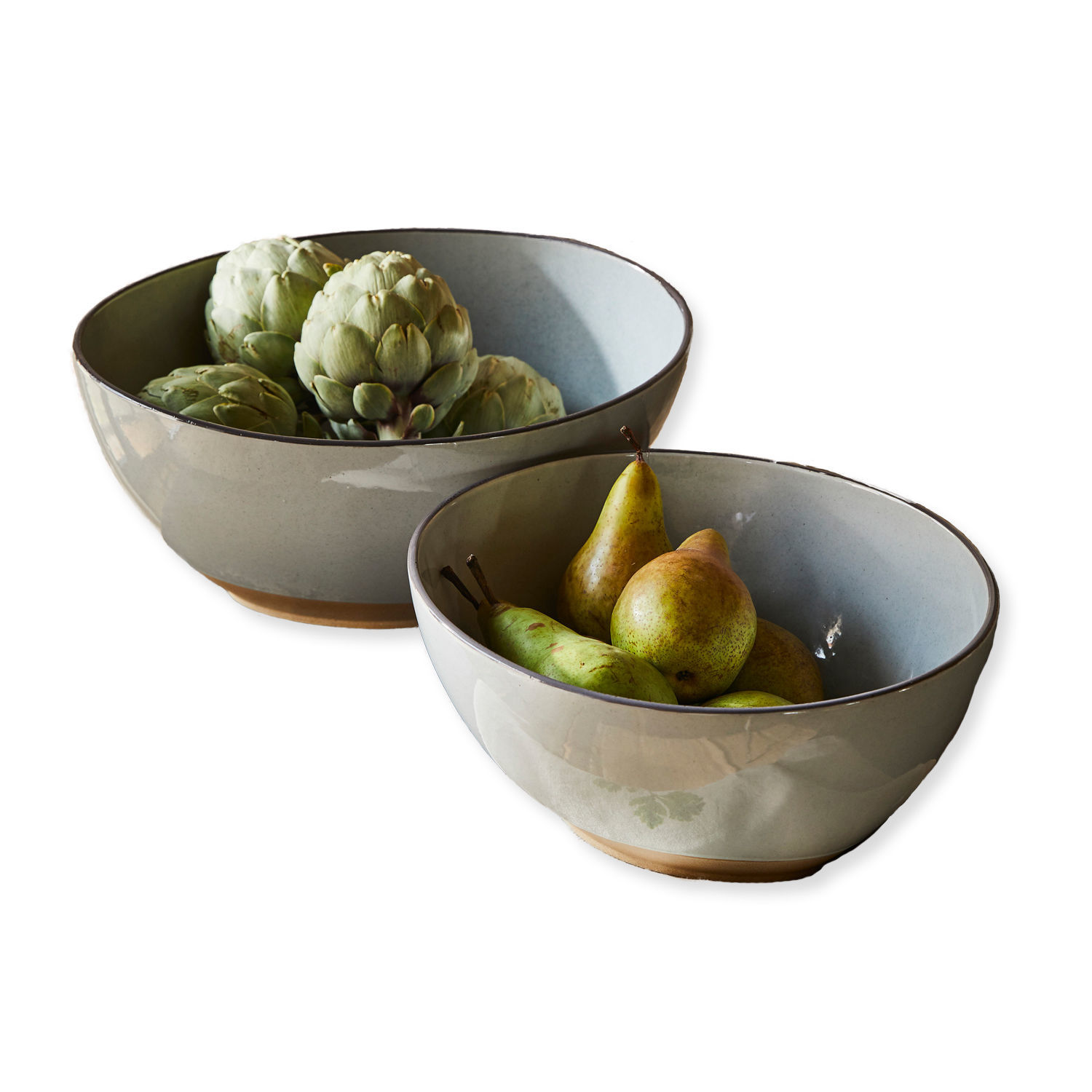 Coppia di insalatiere Biarré Set di due ciotole in ceramica grigia con frutta e carciofi per cucina moderna