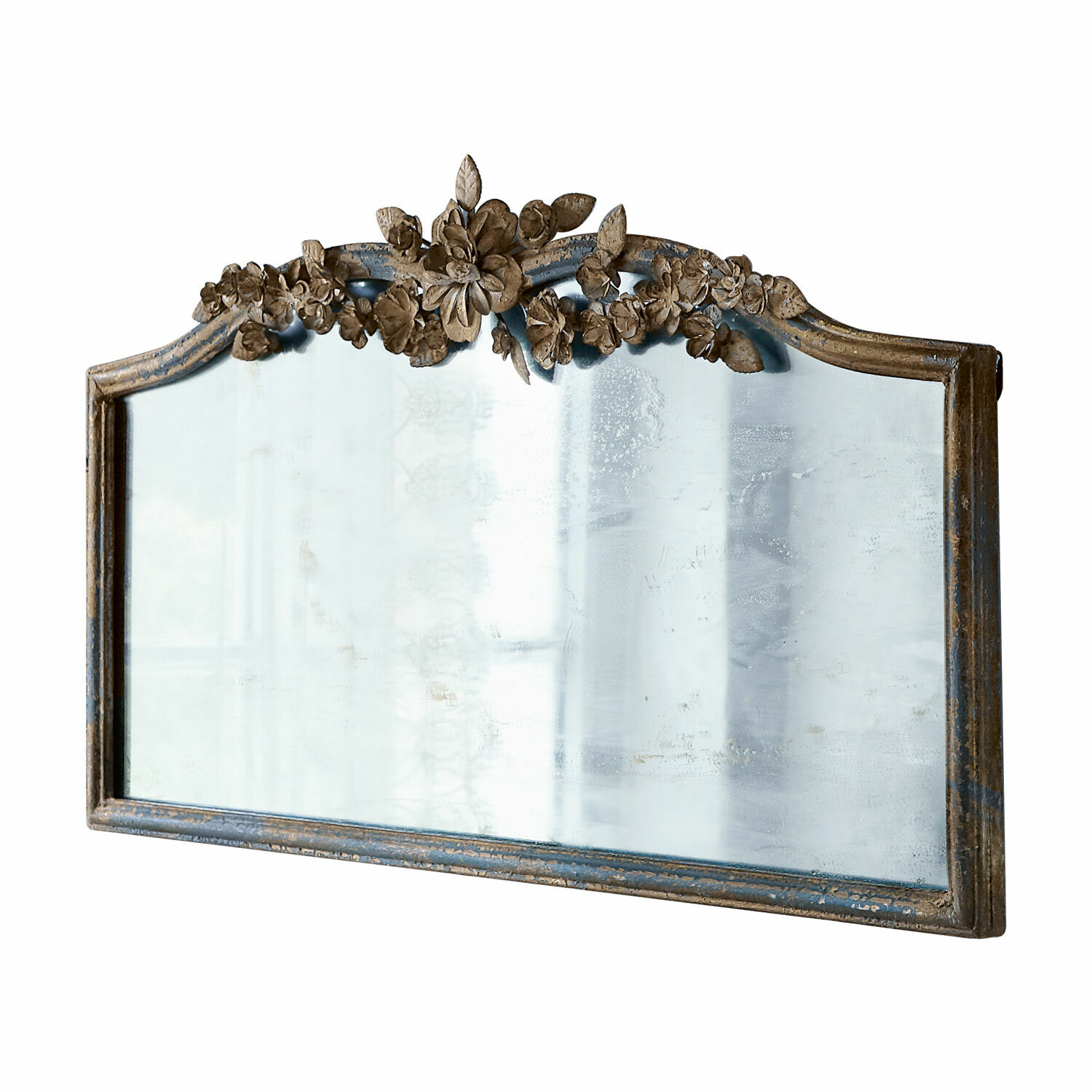 Specchio Juliers Specchio rustico con cornice in legno e decorazioni floreali in colore marrone invecchiato