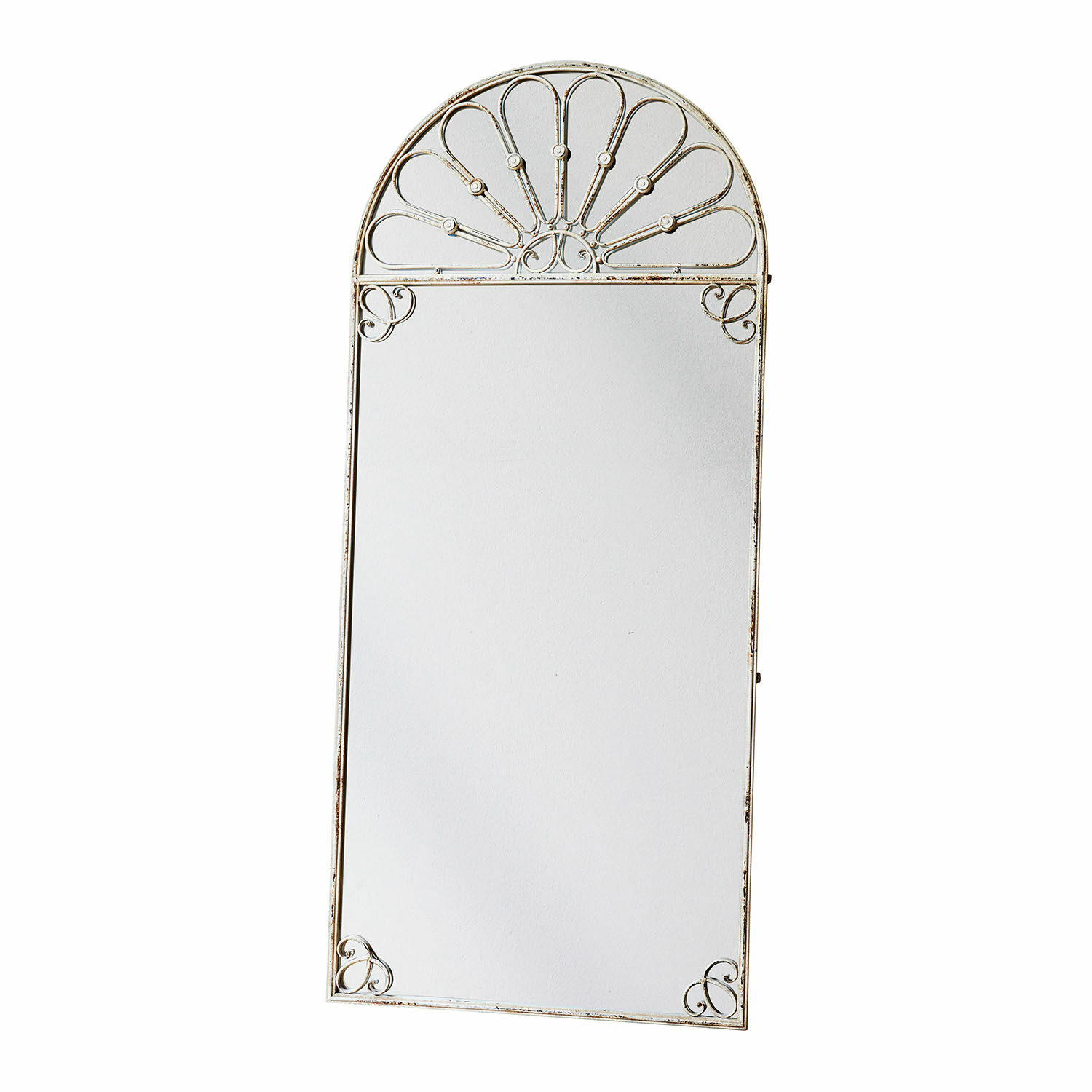 Specchio Morpheus Specchio rettangolare con cornice in metallo bianco anticato e decorazione ad arco