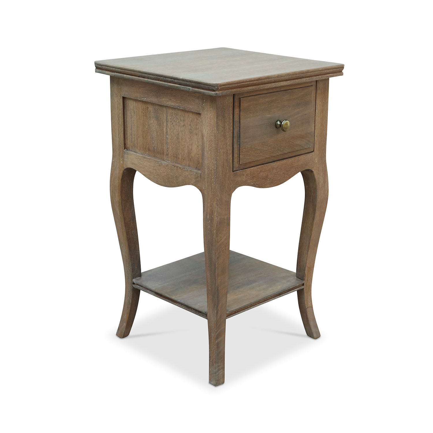 Comodino Bais Tavolino in legno marrone naturale con cassetto e ripiano per soggiorno elegante