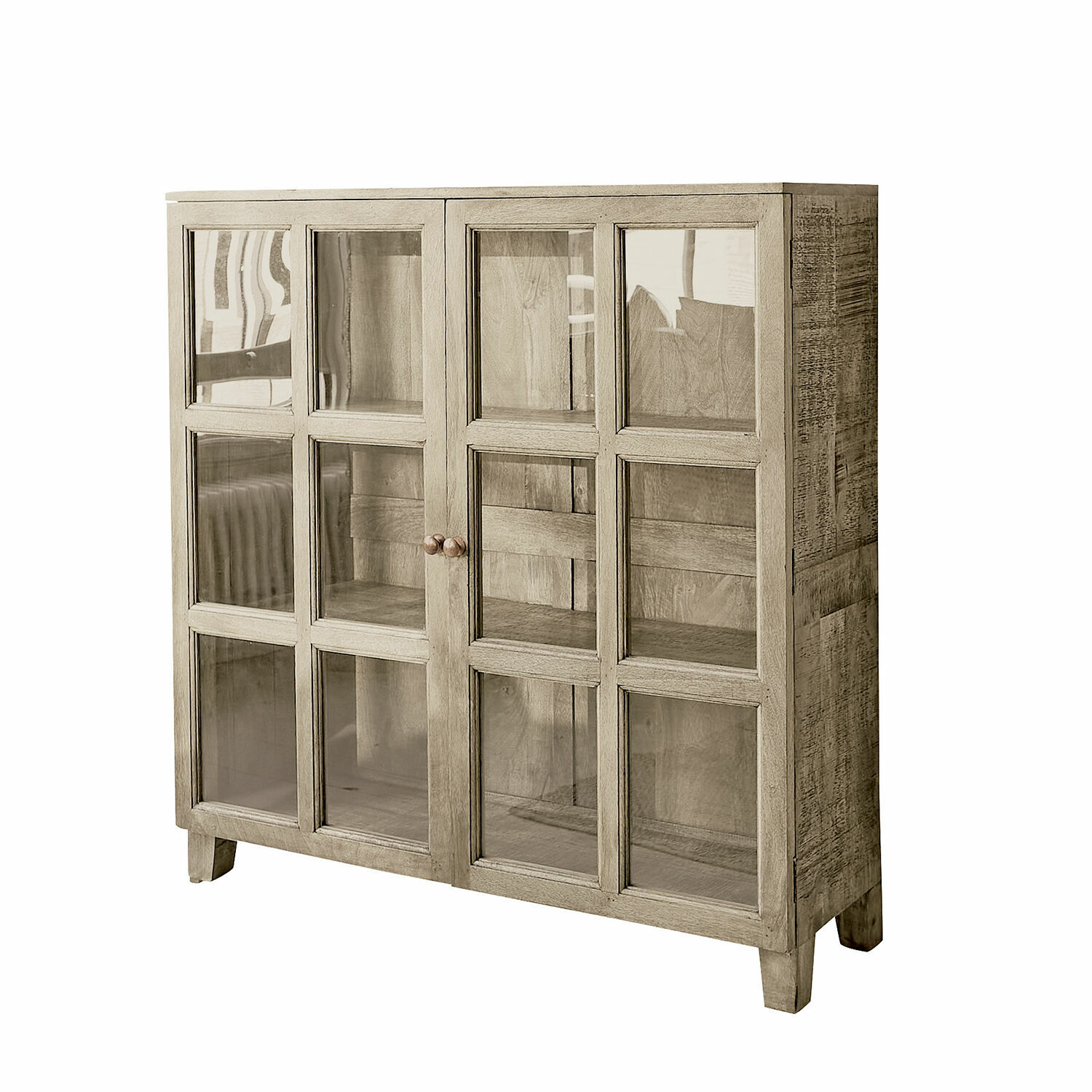 Mobile basso con ante in vetro Stoneham Mobile in legno con ante in vetro colore naturale per elegante spazio contenitivo in soggiorno