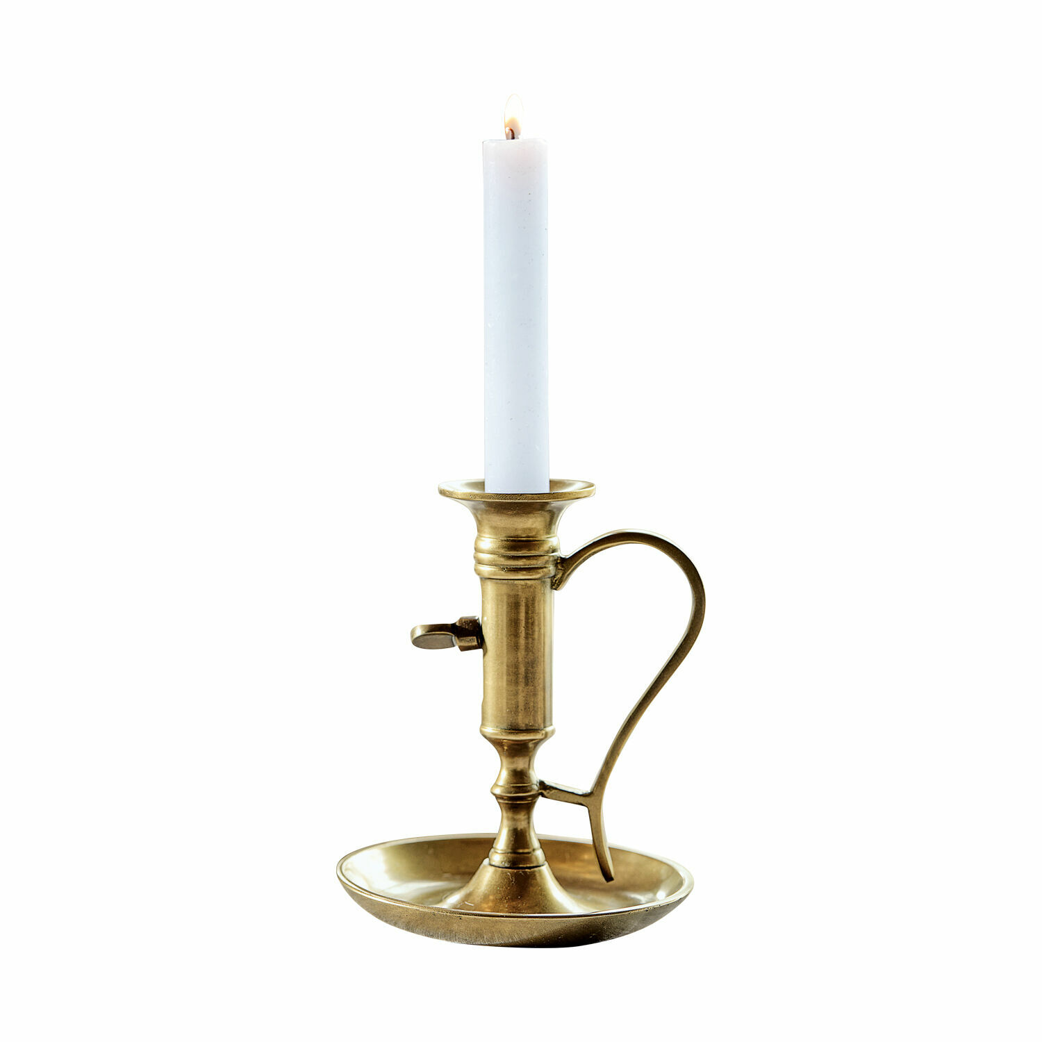 Candeliere Carmel Portacandela in ottone con manico e candela bianca, elemento decorativo classico per illuminazione