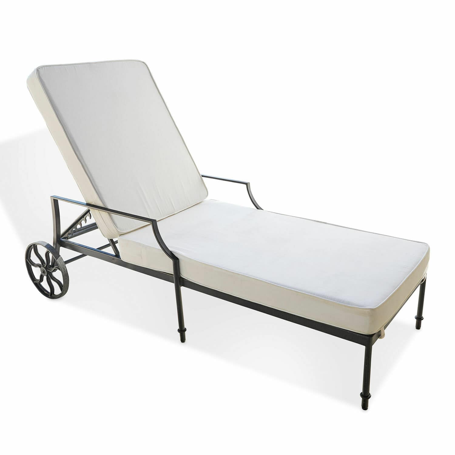 Chaise-longue Vienne Lettino da giardino con struttura in metallo e cuscino bianco, ideale per il relax all'aperto