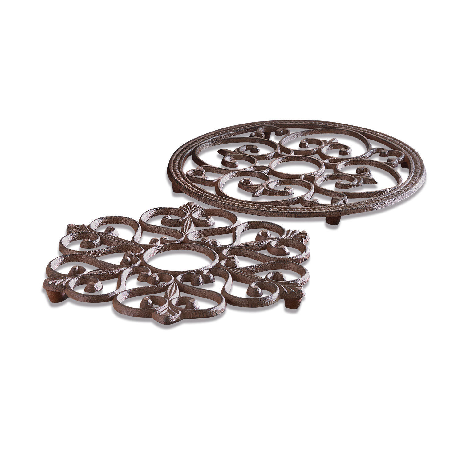 Coppia di sottopentola multiuso Gratton Set di due sottopentole marroni in ferro battuto con motivo decorativo per proteggere le superfici