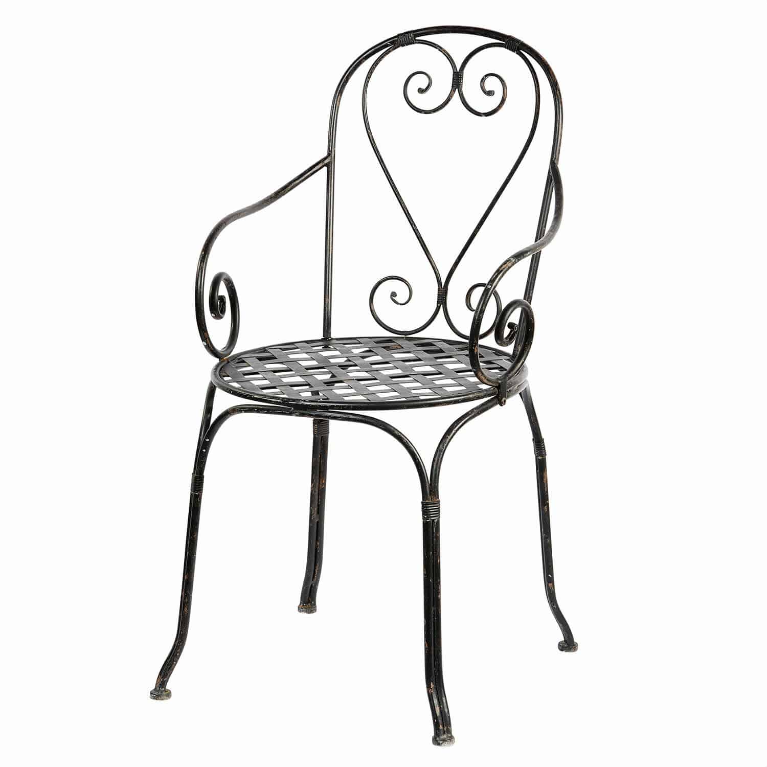 Sedia Aube Sedia da giardino in metallo nero con seduta traforata e decorazioni a spirale, mobile in metallo