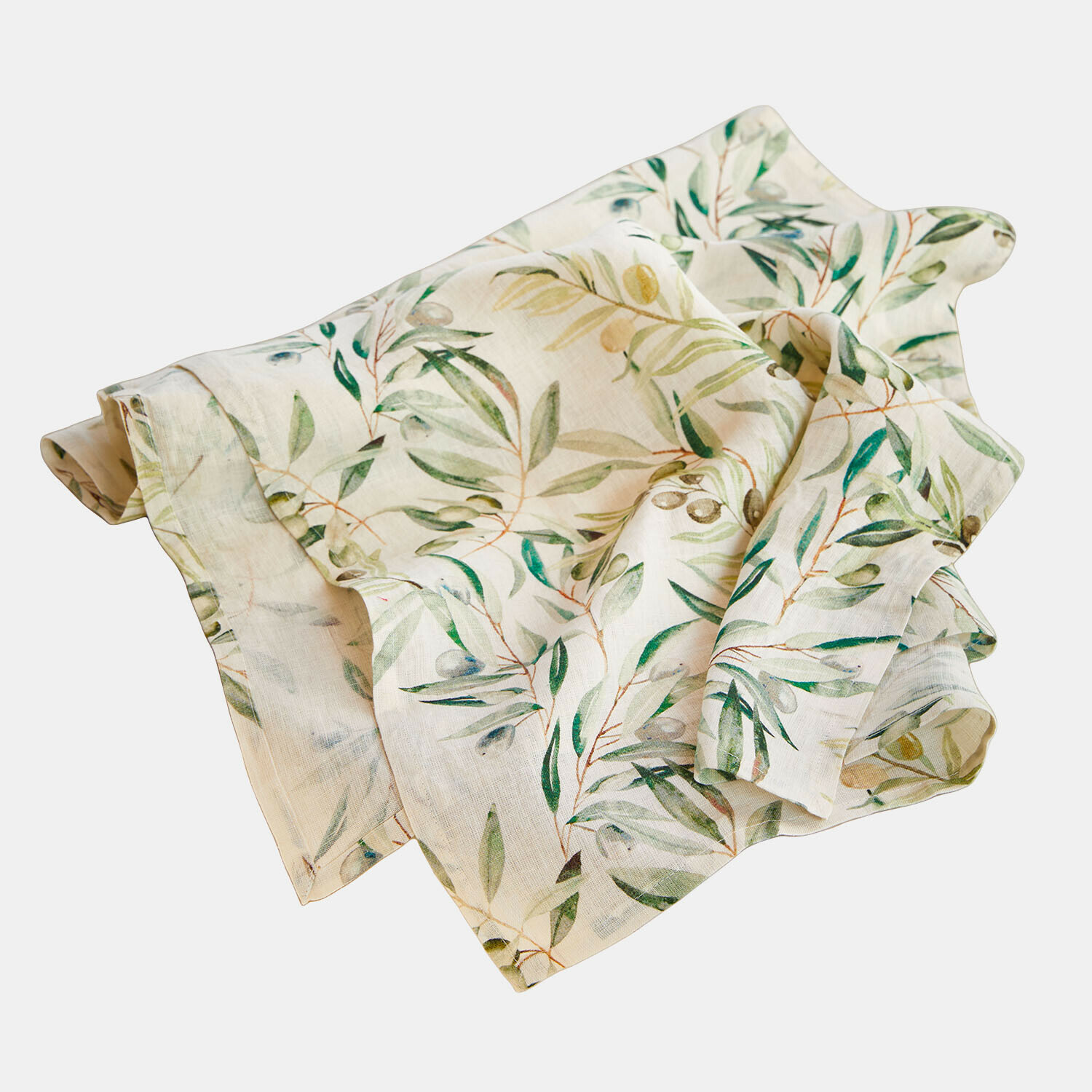 Runner Nolaria Tovaglia in lino color crema con motivo foglie verdi, decorazione naturale per tavolo da pranzo