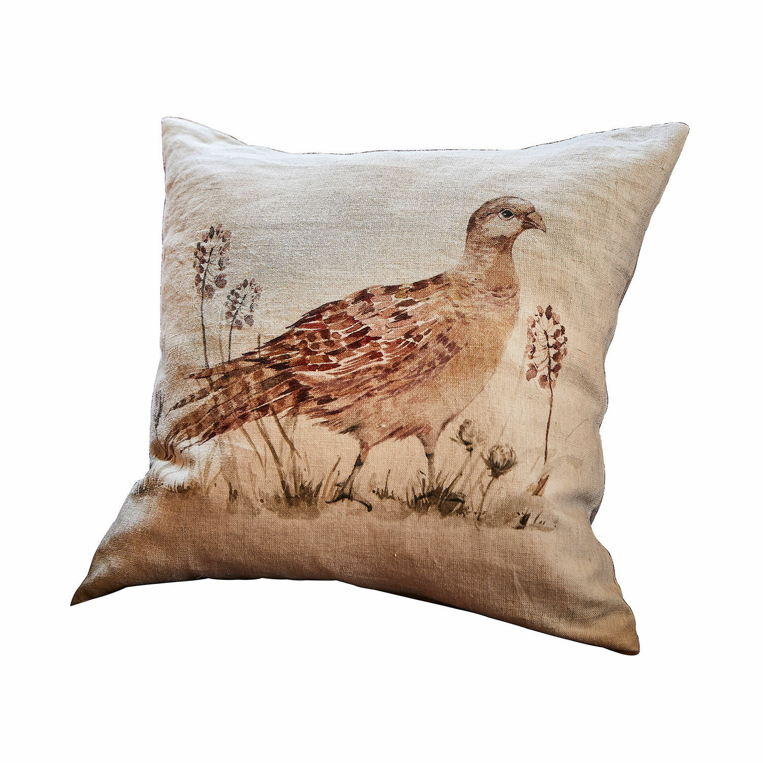 Copricuscino Vivoso Cuscino decorativo in lino beige con stampa di uccello e piante, tessile per la casa