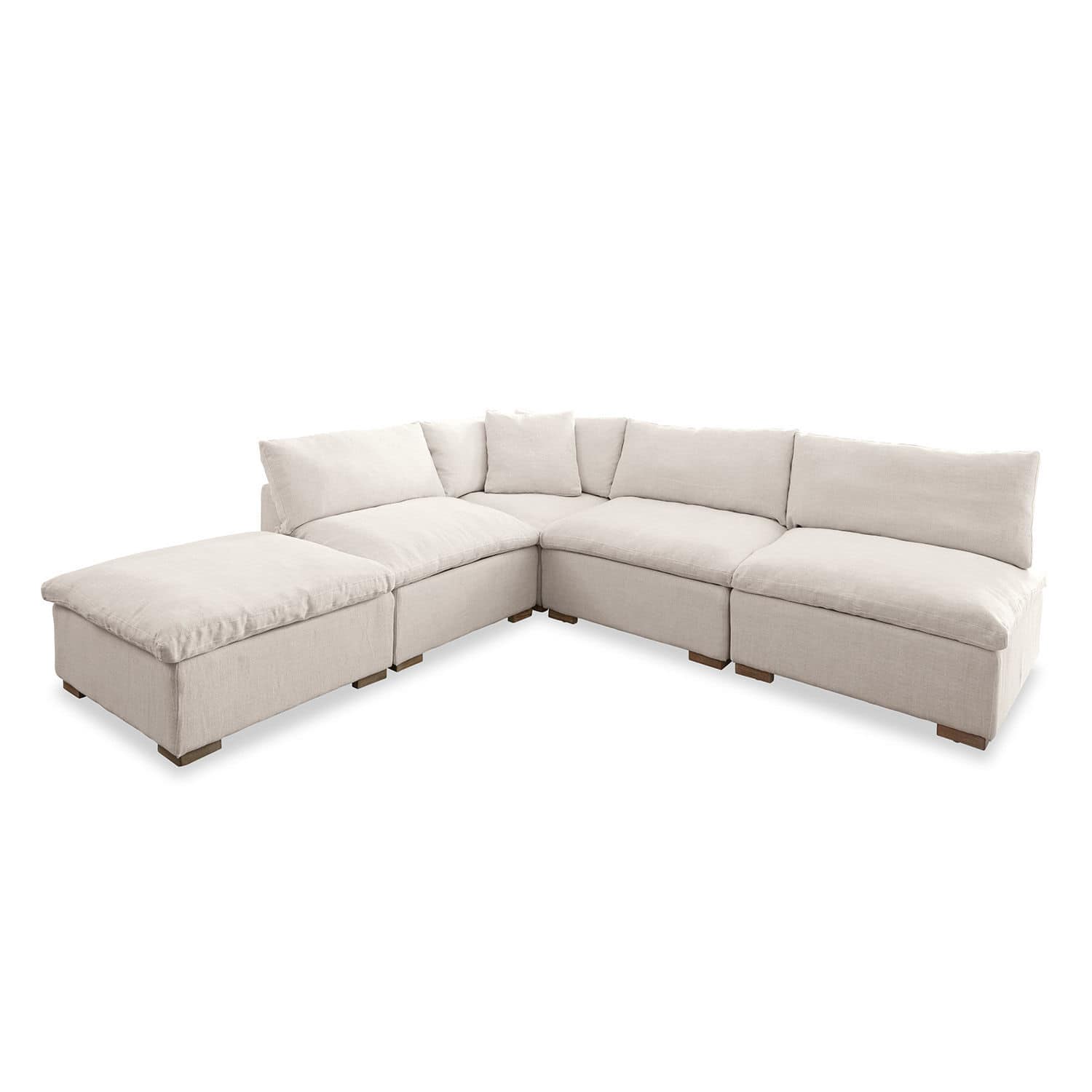 Divano modulare Baladou Ampio divano angolare imbottito beige chiaro con cuscini morbidi e piedi in legno per soggiorno