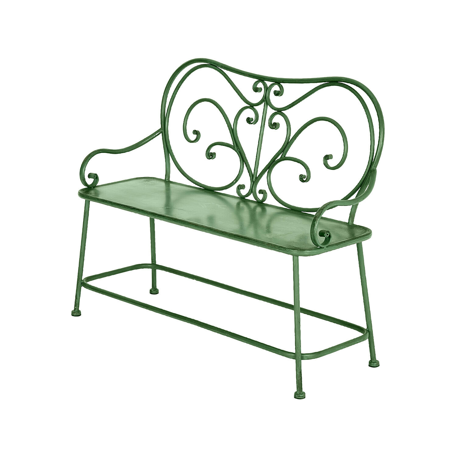 Banca Fernwick Panchina da giardino verde in metallo con schienale decorativo e braccioli, arredo esterno resistente
