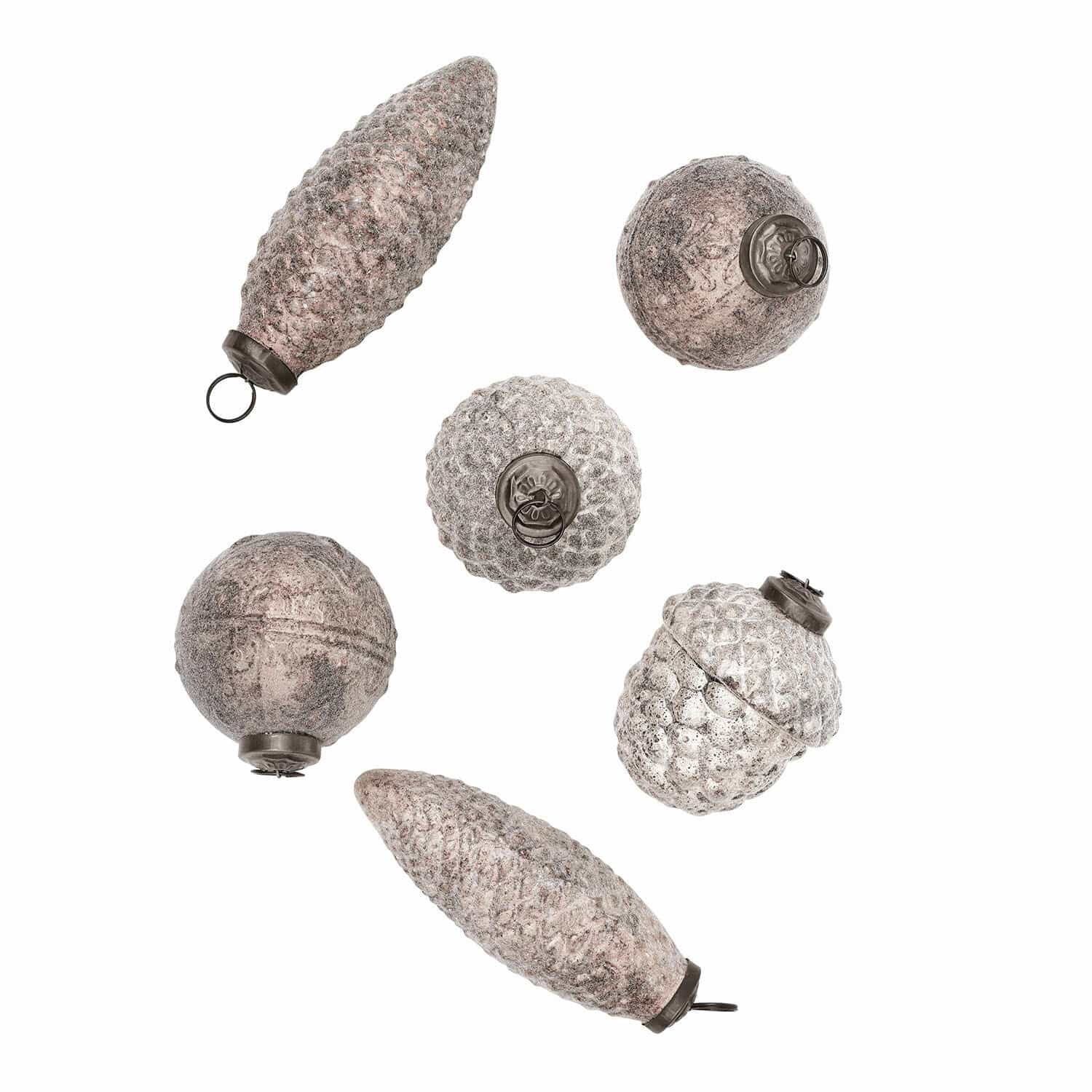 bianco Set di 6 decorazioni natalizie bianche a forma di pigna con superficie strutturata