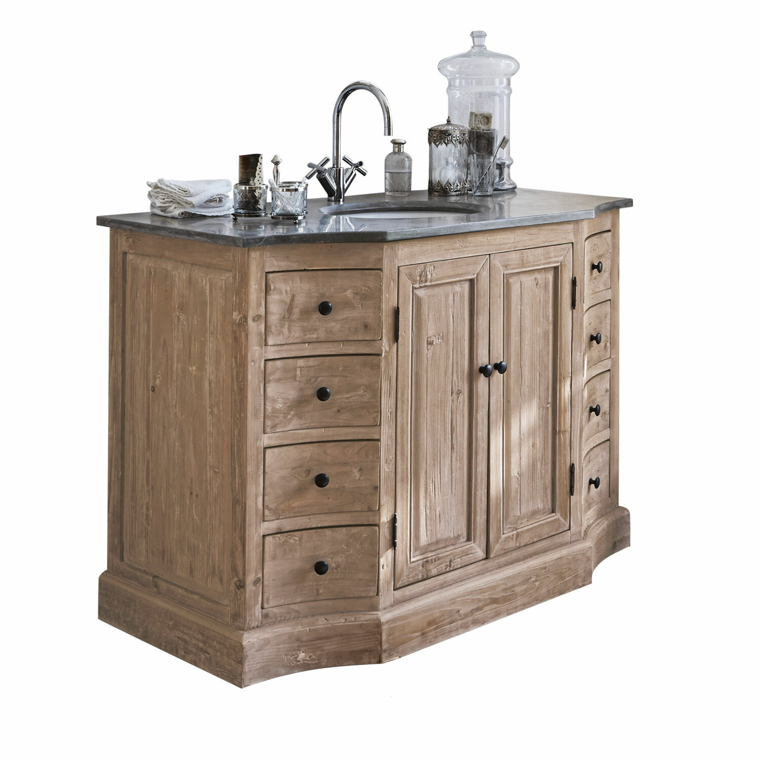 Mobile con lavabo Manaurie Mobile bagno in legno naturale con cassetti e piano in marmo grigio