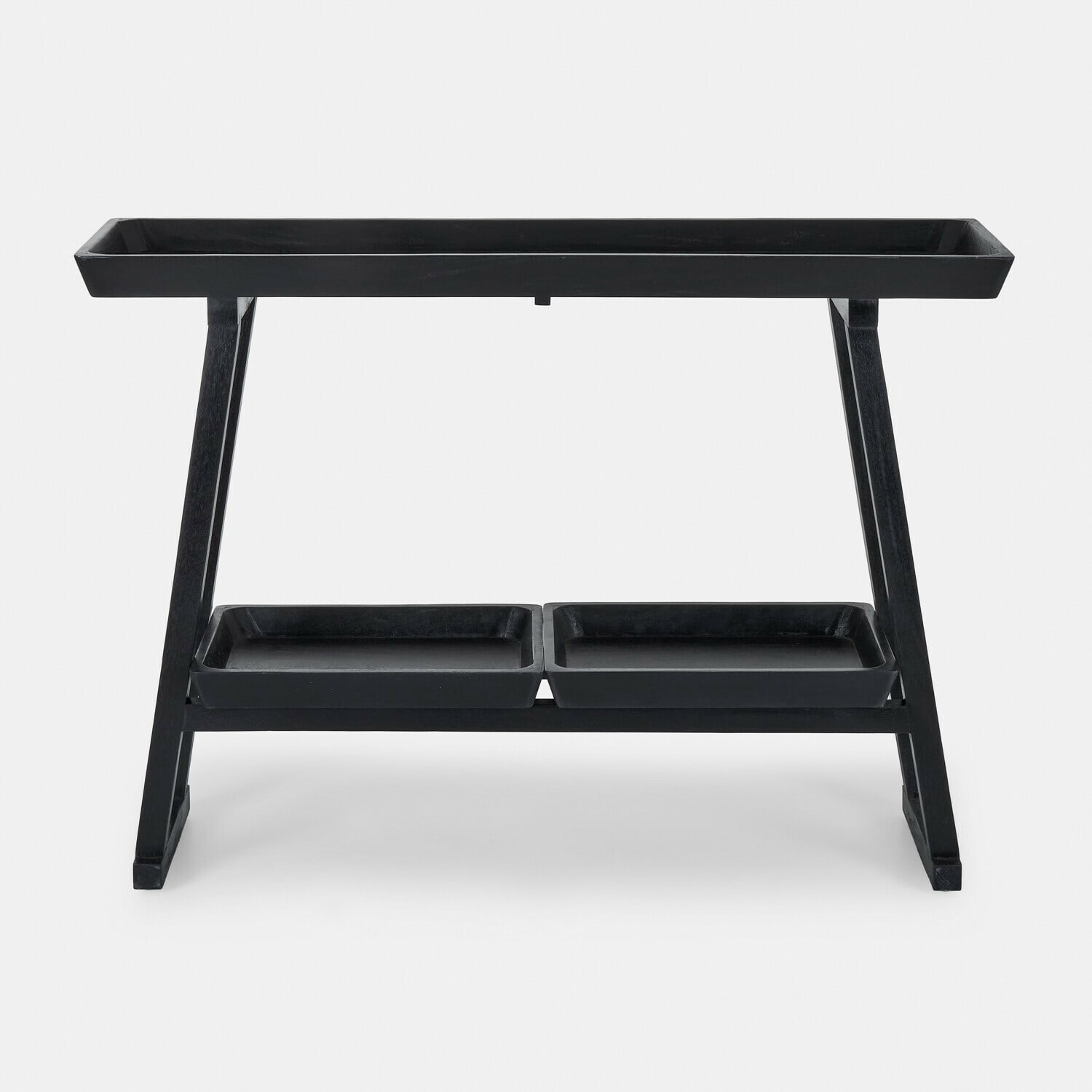 Consolle Ivywood Supporto in legno nero con due vassoi, design minimalista per un'organizzazione elegante