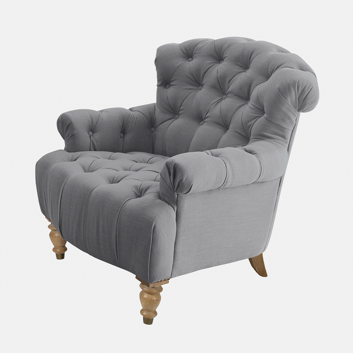 Poltrona Springfield Divano grigio in tessuto trapuntato con schienale capitonné e gambe in legno per soggiorno