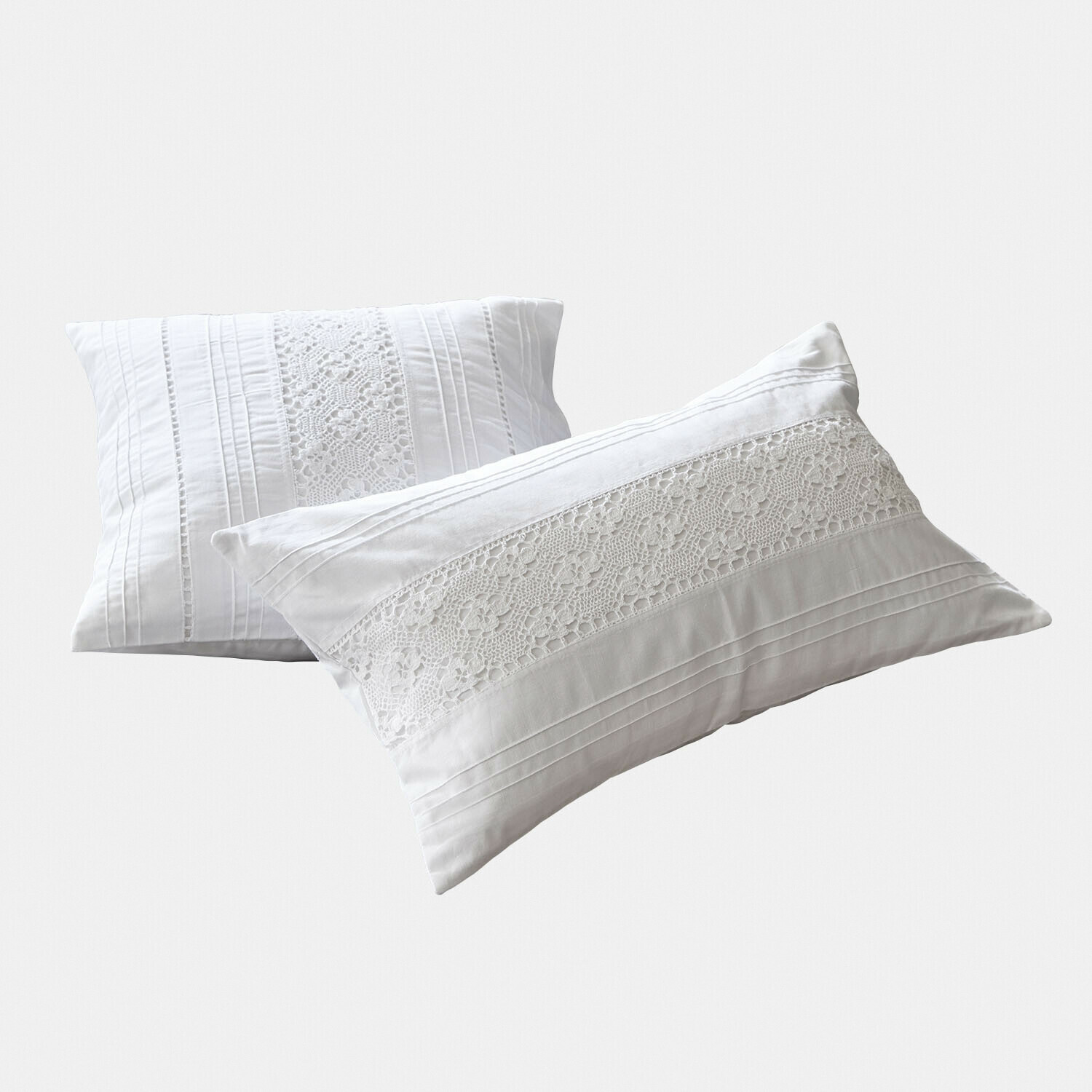 Coppia di copricuscini Isolineas Federe bianche in cotone con pizzo e pieghe delicate per la camera da letto