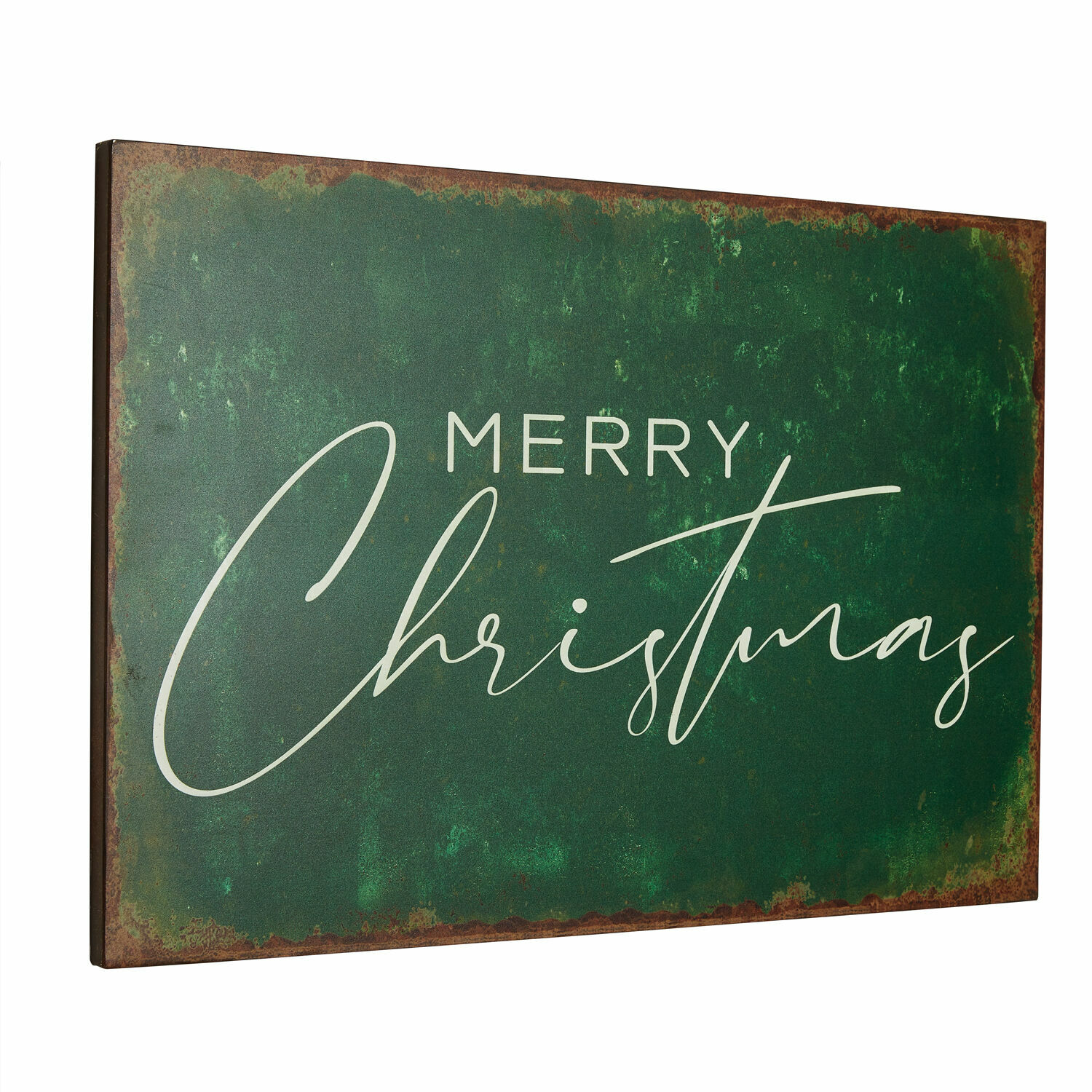 Targa decorativa Farisha Decorazione da parete in metallo verde con scritta Merry Christmas per Natale