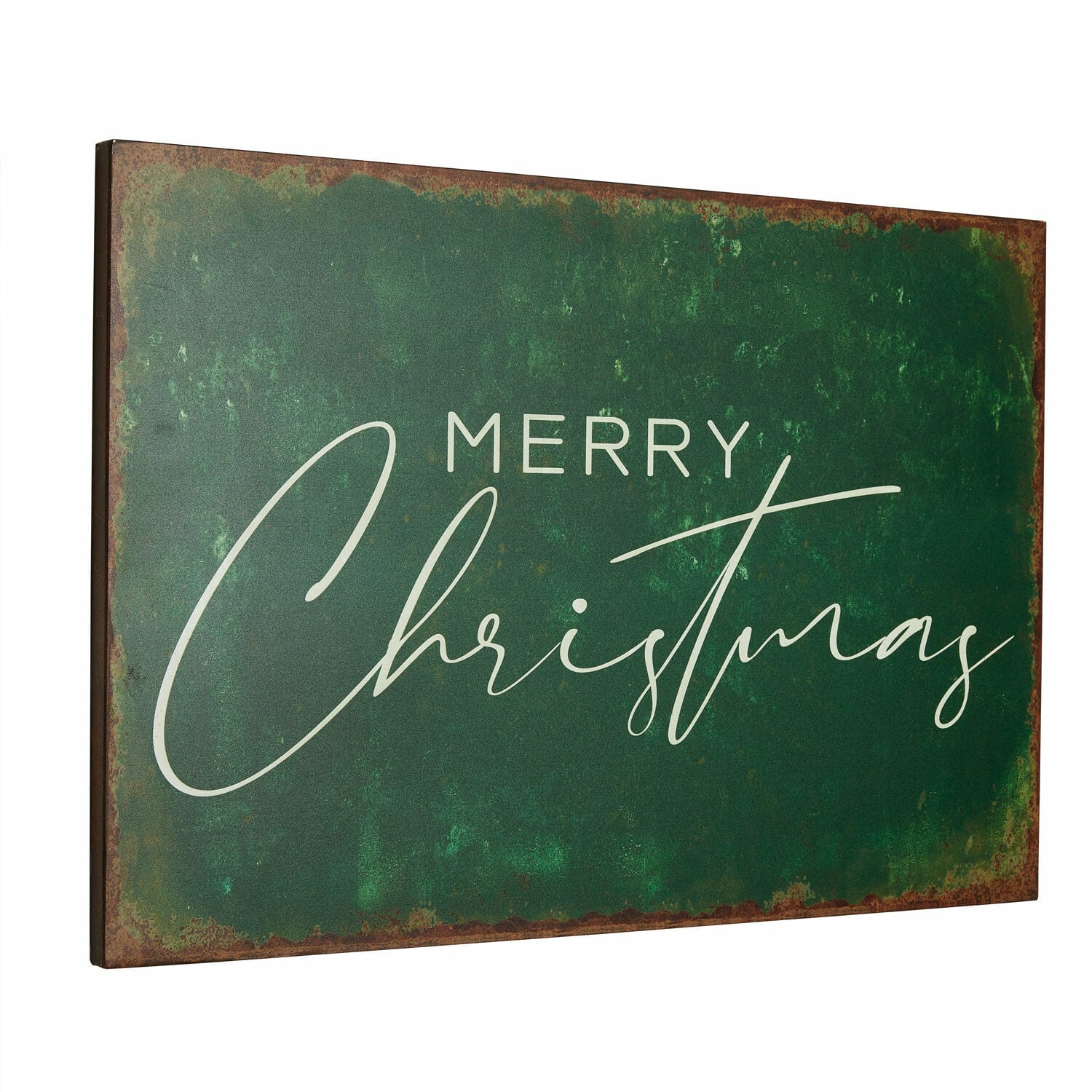 Targa decorativa Farisha Decorazione da parete in metallo verde con scritta Merry Christmas per Natale
