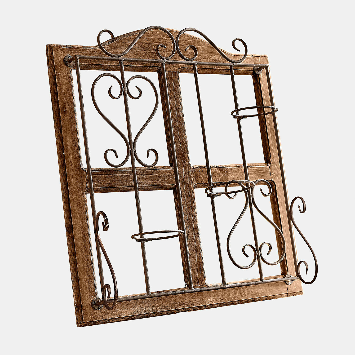 Supporto per vasi Nectarise Cornice in legno con decorazioni in metallo e supporti per vasi in stile rustico