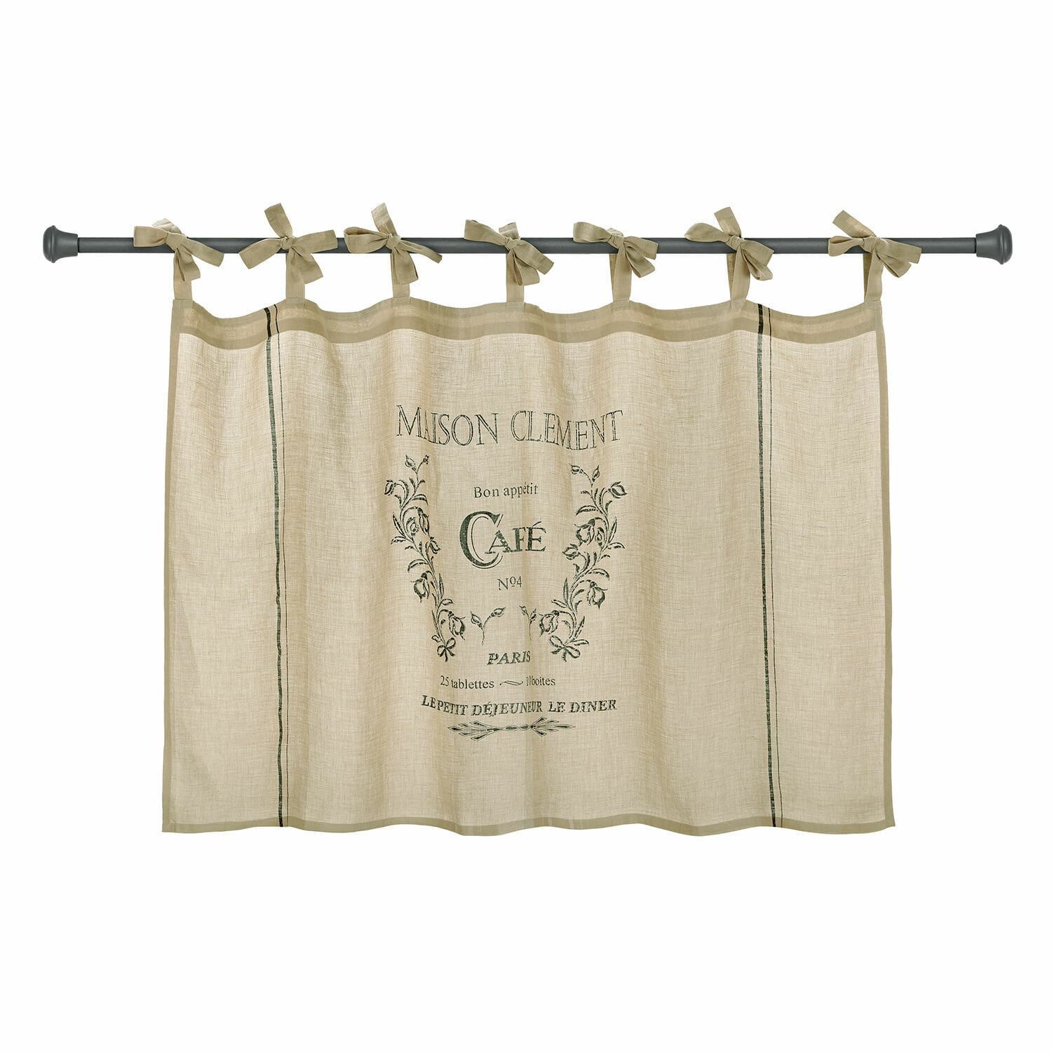 Tendina a vetro Girest Tenda beige in lino con stampa caffè e nastri annodati per cucina