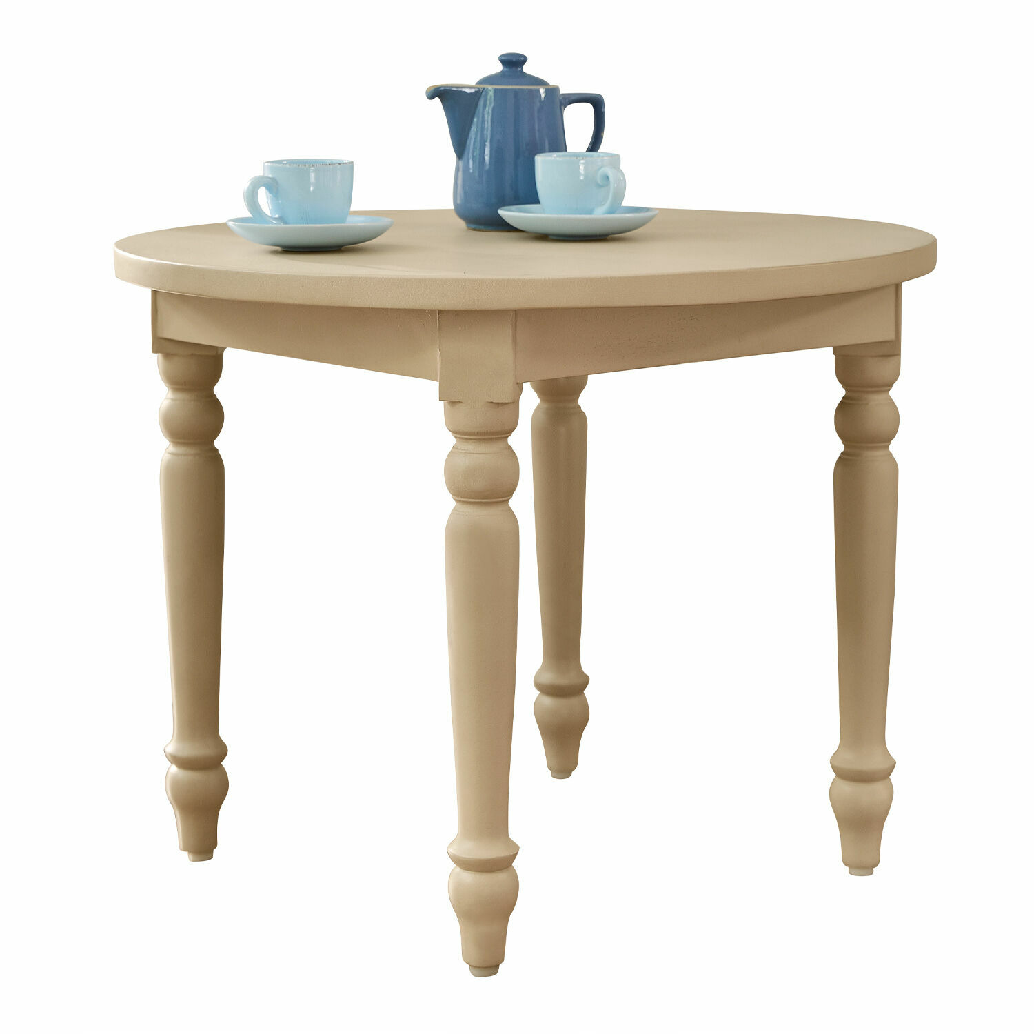 Tavolino per bambini Sourila Tavolo rotondo beige in legno con gambe decorate, ideale per caffè e tè in soggiorno