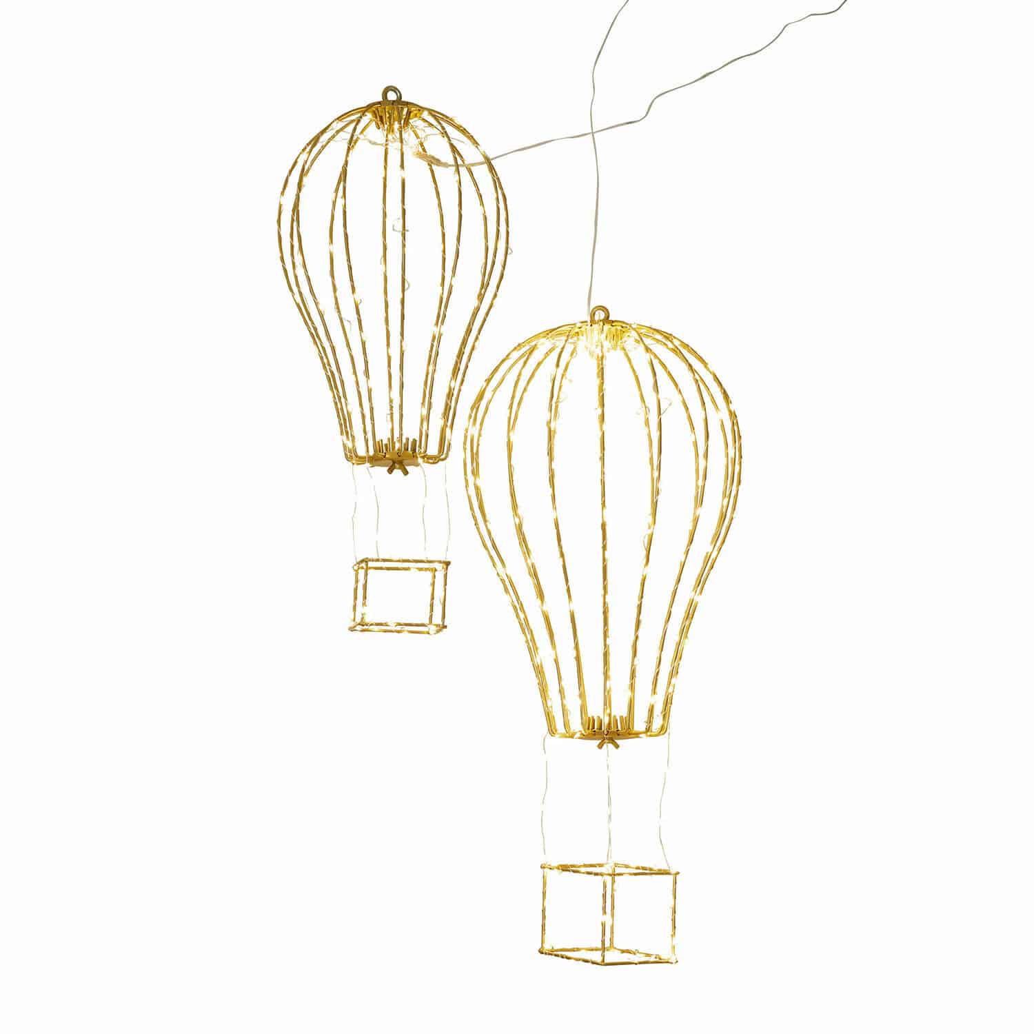 Coppia di palloncini a LED Bylle Lanterna decorativa a forma di mongolfiera in metallo dorato con illuminazione LED per arredamento