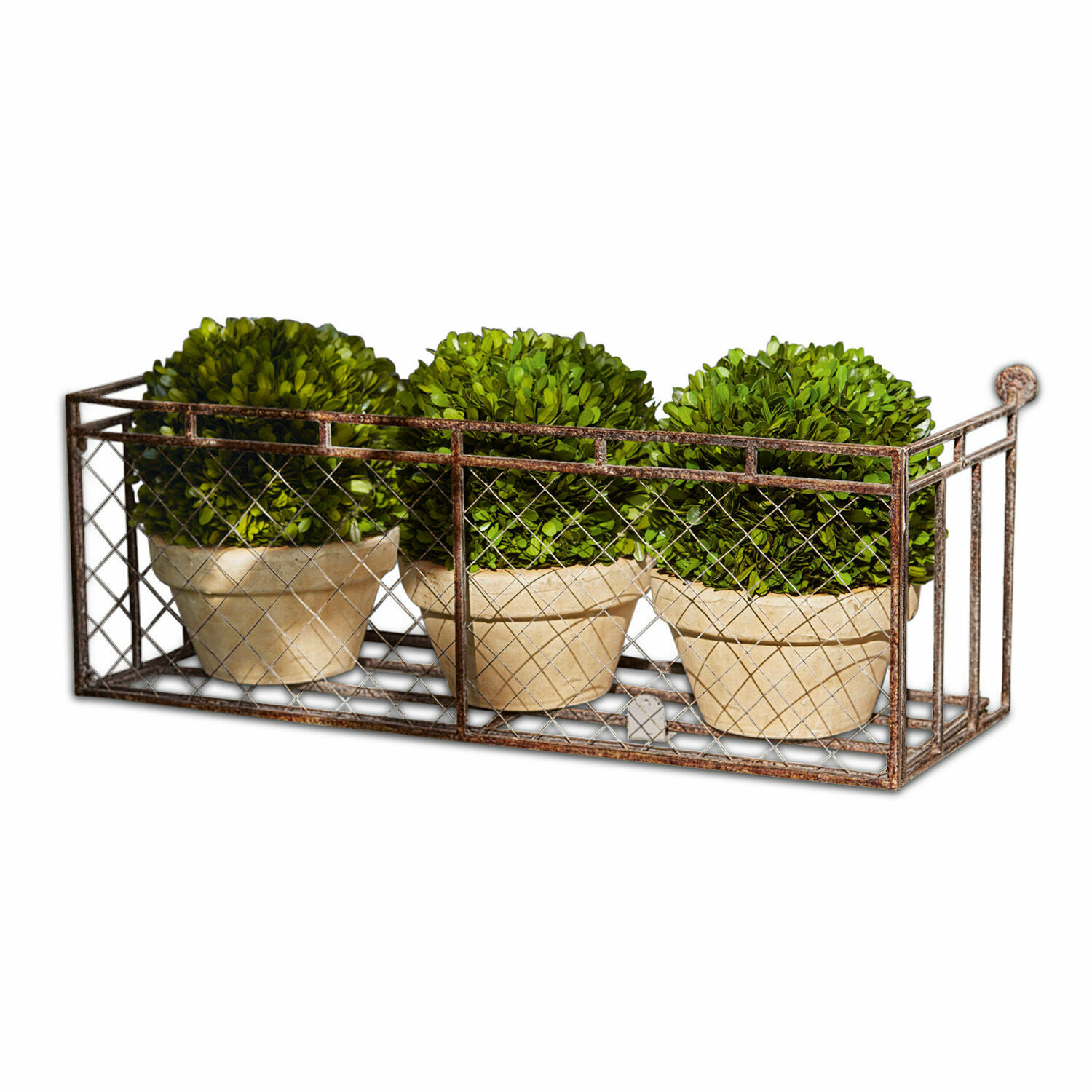 Balconiera Edington Cesto in metallo con tre vasi di piante verdi, decorazione per casa e giardino