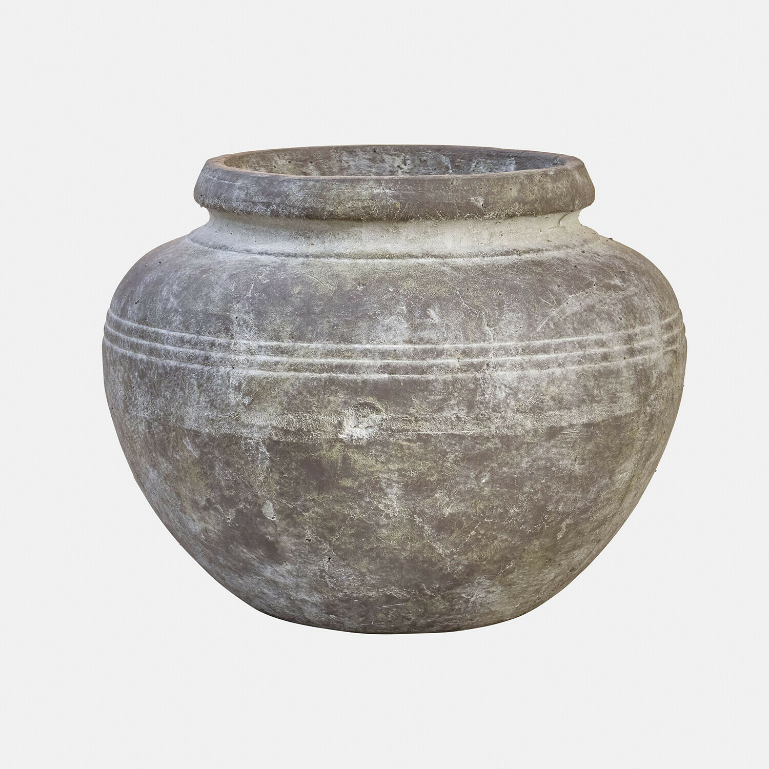 Vaso Haldoríe Grande vaso rotondo in pietra grigia con decorazione sottile, ideale per giardino o interni