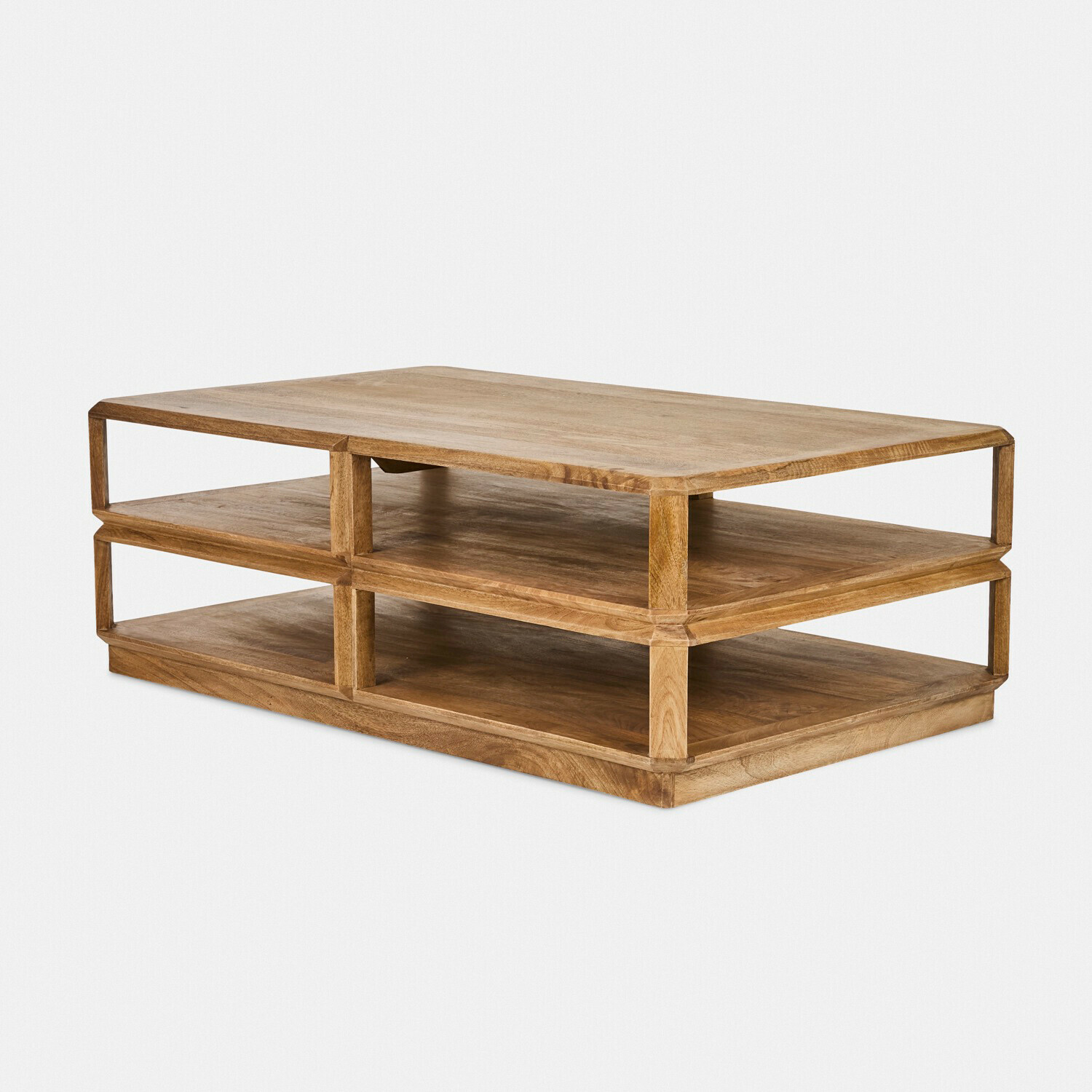 Tavolino da salotto Inverly Tavolino in legno di mango naturale con due ripiani aperti per spazio di archiviazione
